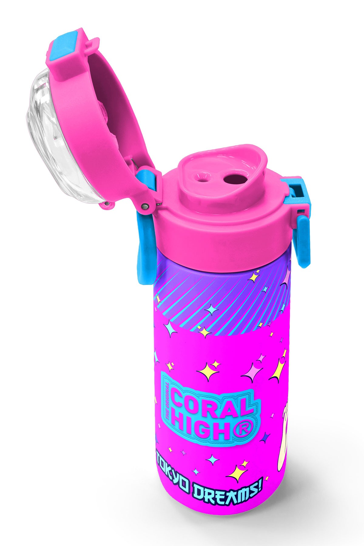 Coral High Kids Mor Pembe Mavi K-PopDesenli Pipetli ve Direkt İçim Çelik Termos 500 ml 31831