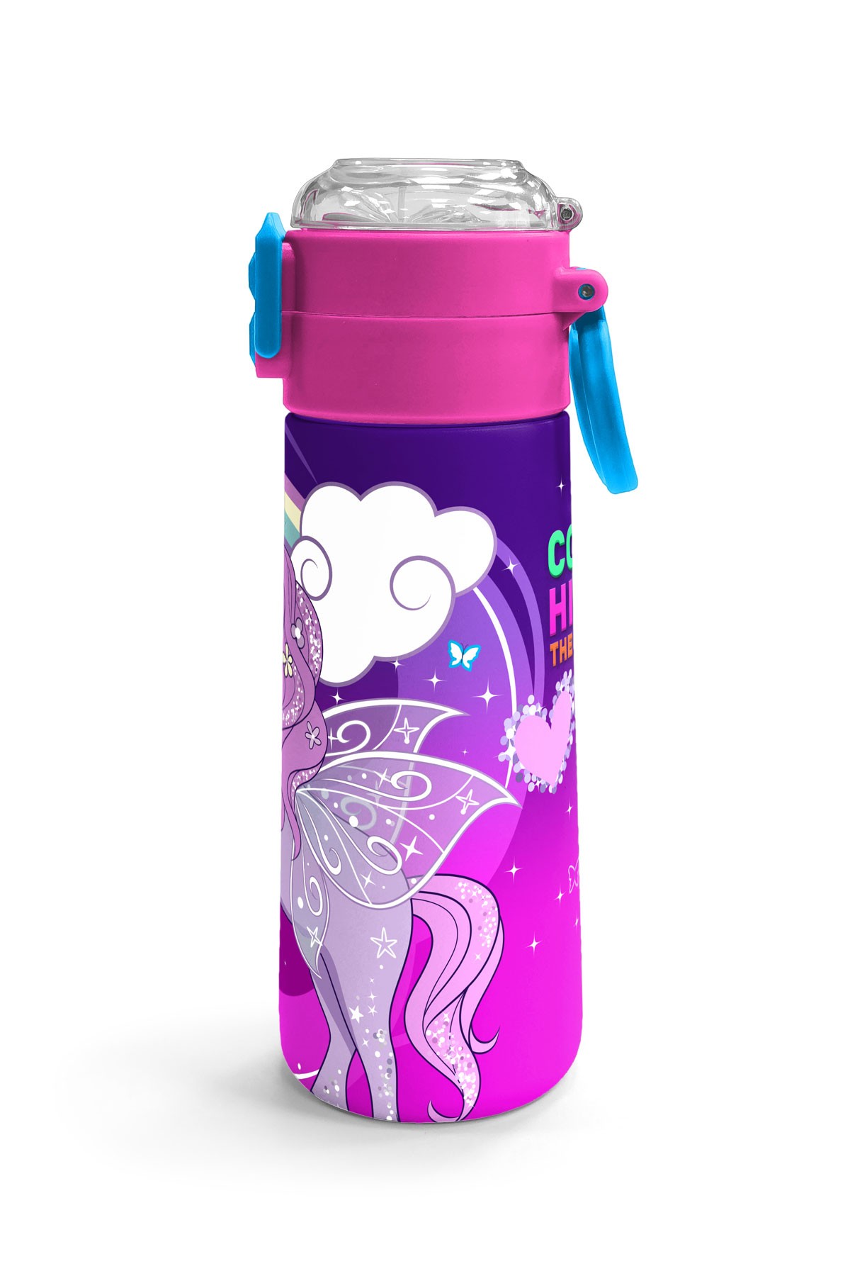 Coral High Kids Mor Pembe Unicorn Desenli Pipetli ve Direkt İçim Çelik Termos 500 ml 31923