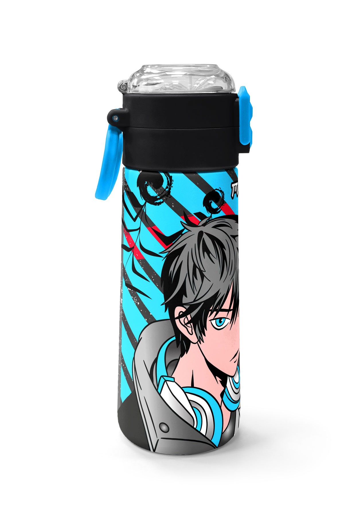 Coral High Kids Siyah Mavi Anime Desenli Pipetli ve Direkt İçim Çelik Termos 500 ml 31840