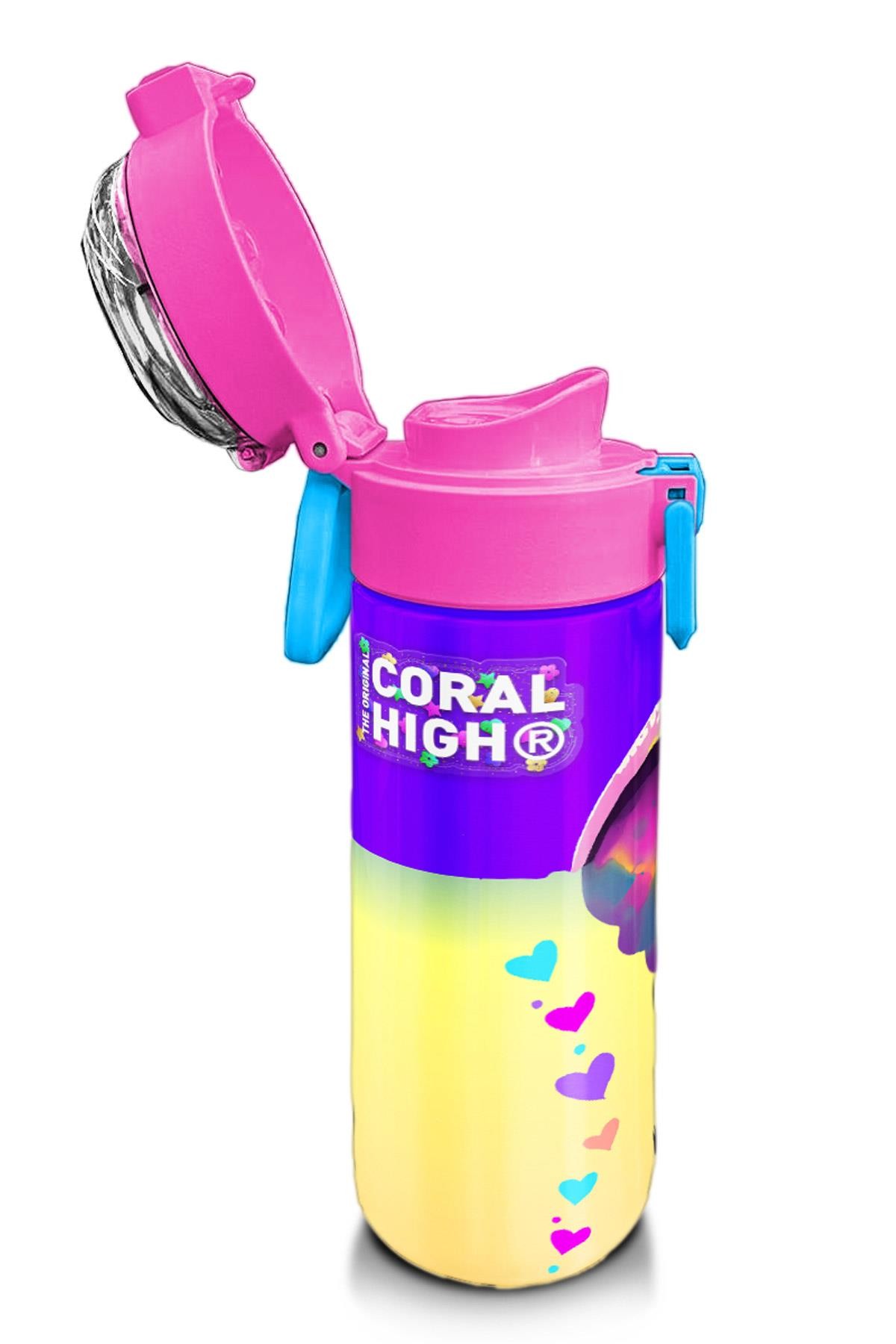 Coral High Kids Pembe Turkuaz Fil Desenli Pipetli ve Direkt İçim Çelik Termos 500 ml 31814