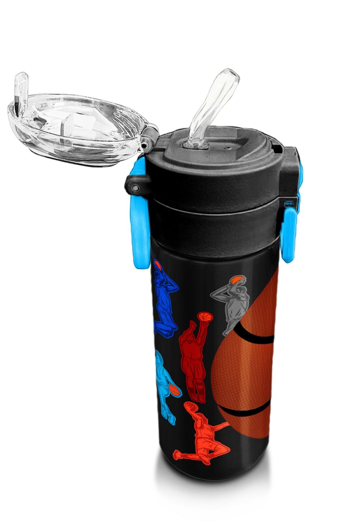 Coral High Kids Siyah Basketbol Desenli Pipetli ve Direkt İçim Çelik Termos 500 ml 31795