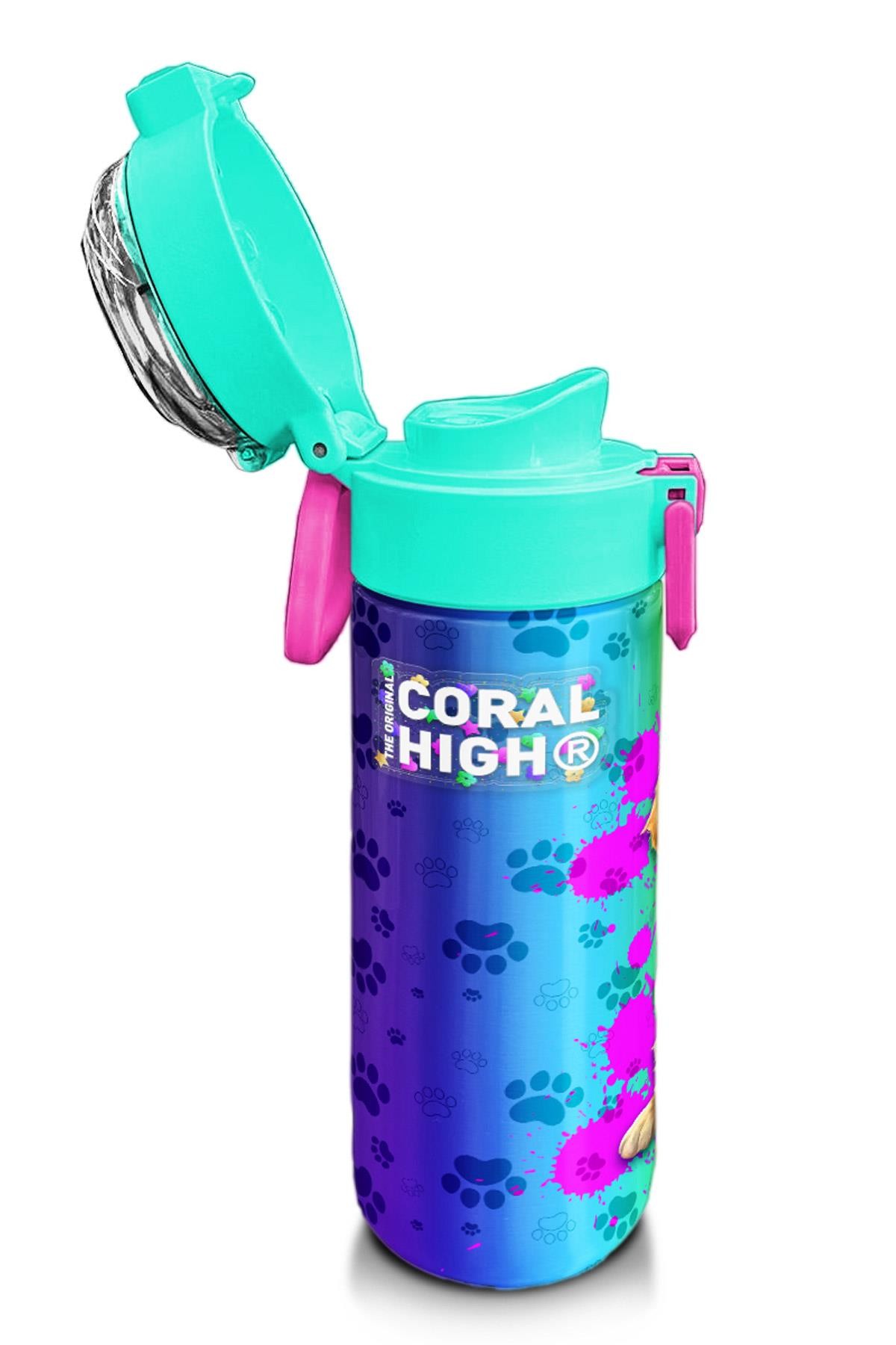 Coral High Kids Mor Pembe Köpek Desenli Pipetli ve Direkt İçim Çelik Termos 500 ml 31813