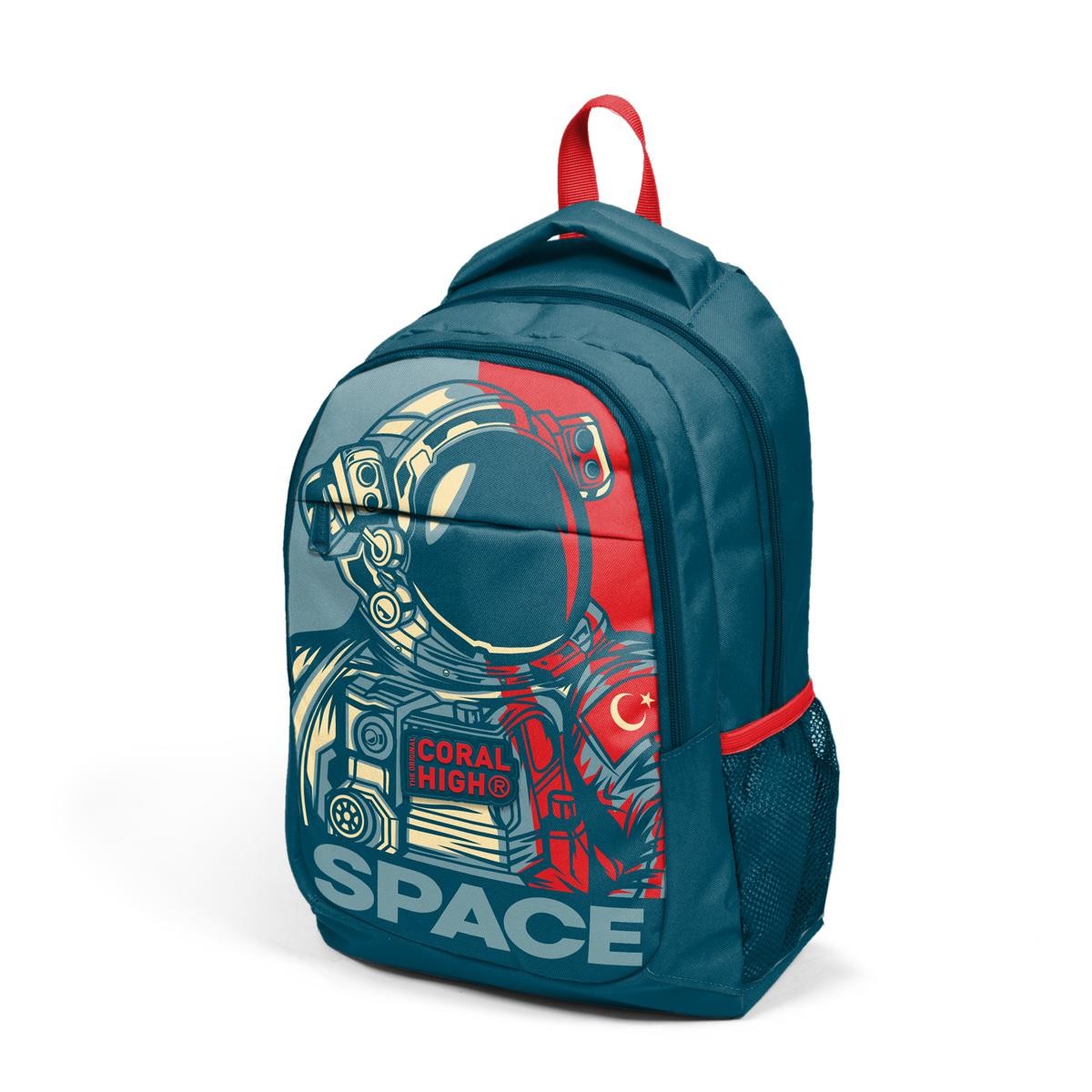 Coral High Kids Çivit Kırmızı Astronot Desenli 3’lü Okul Çanta Seti SET0114389