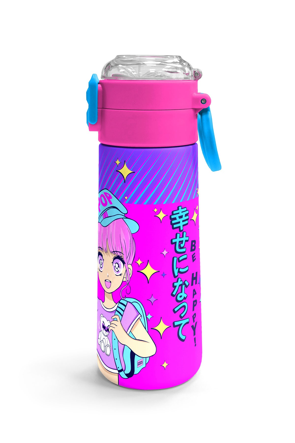 Coral High Kids Mor Pembe Mavi K-PopDesenli Pipetli ve Direkt İçim Çelik Termos 500 ml 31831