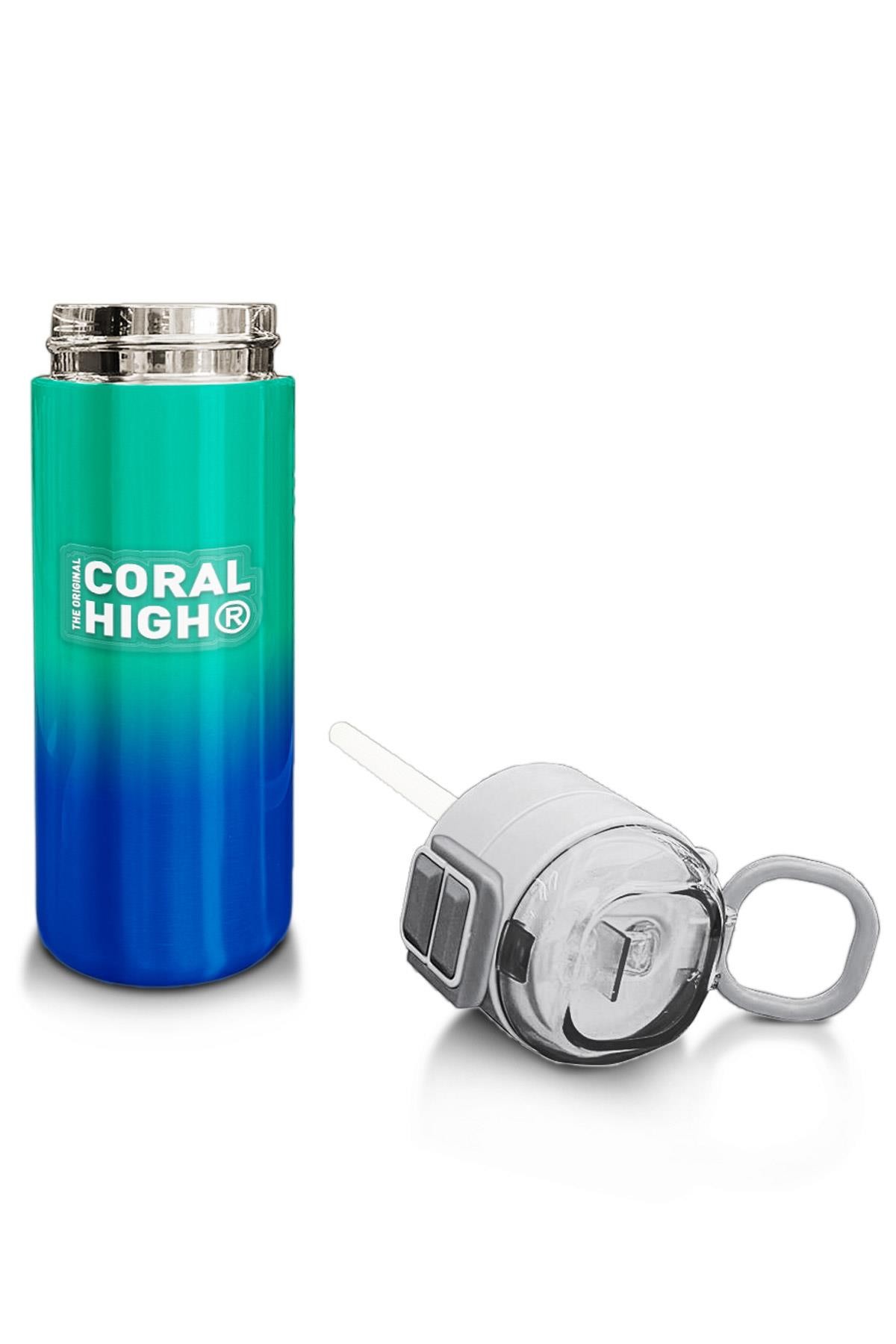 Coral High Kids Yeşil Saks Renk Geçişli Pipetli ve Direkt İçim Çelik Termos 500 ml 31839