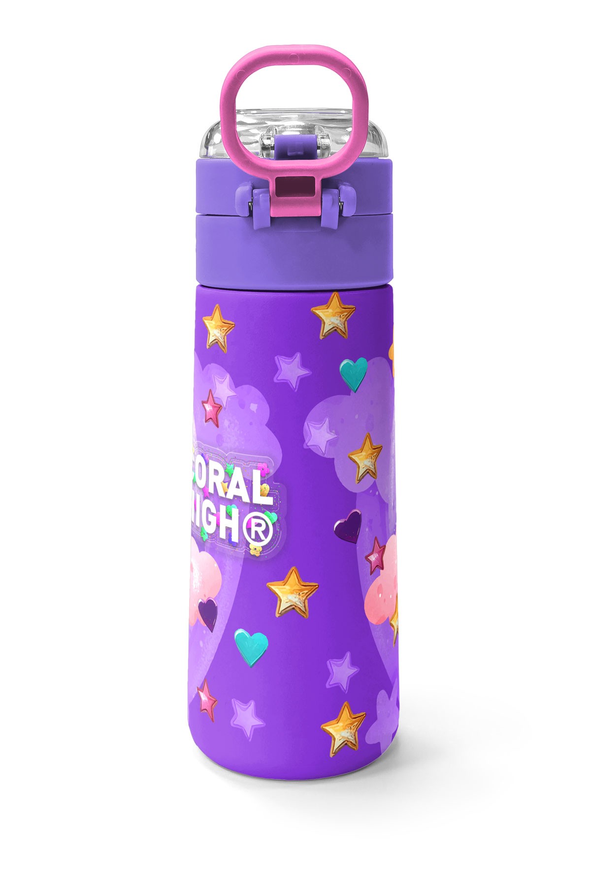 Coral High Kids Mor Pembe Unicorn Dondurma Desenli Pipetli ve Direkt İçim Çelik Termos 500 ml 31859
