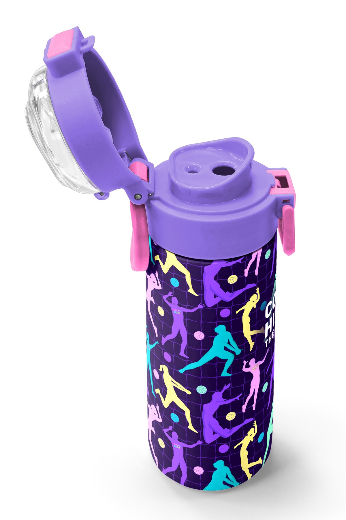 Coral High Kids Mor Voleybol Desenli Pipetli ve Direkt İçim Çelik Termos 500 ml 31849