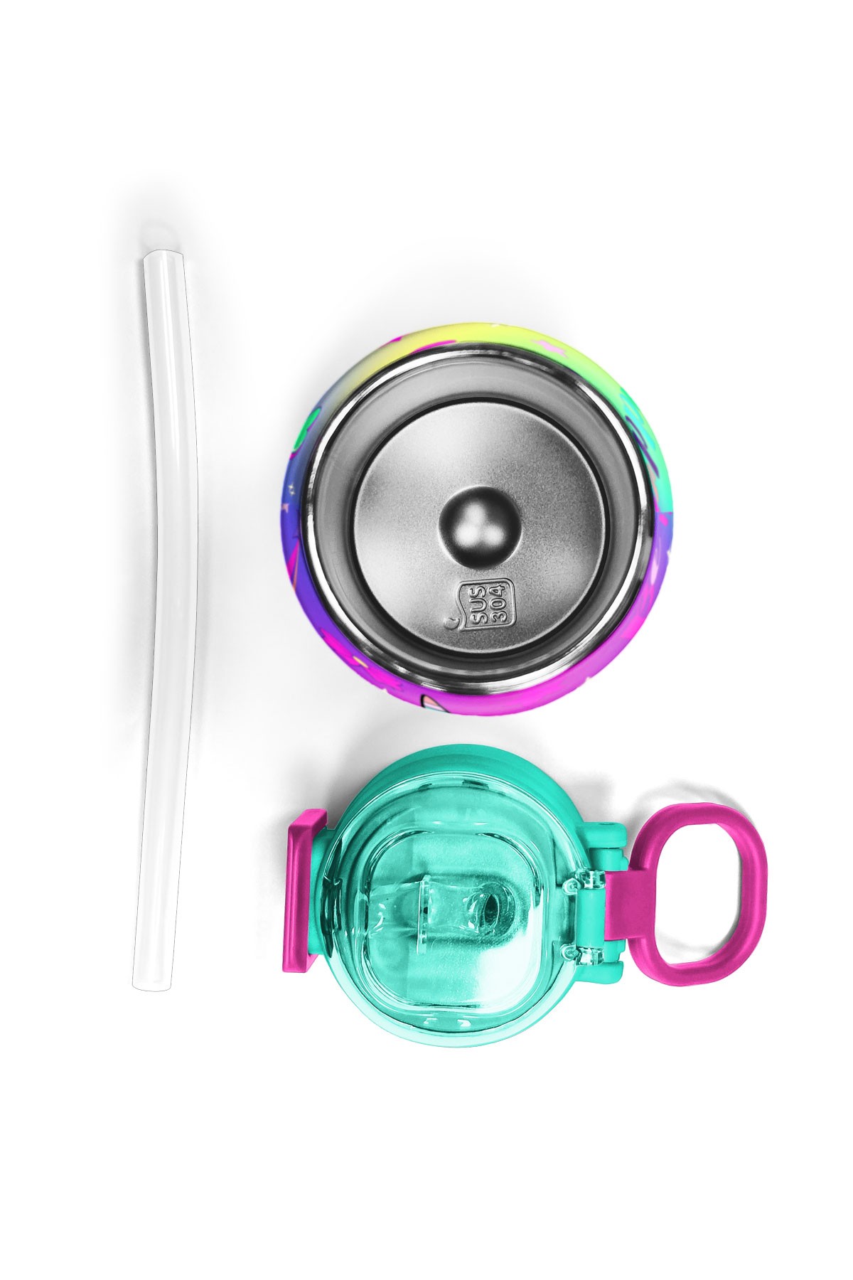 Coral High Kids Lavanta Su Yeşili Unicorn Desenli Pipetli ve Direkt İçim Çelik Termos 500 ml 31937