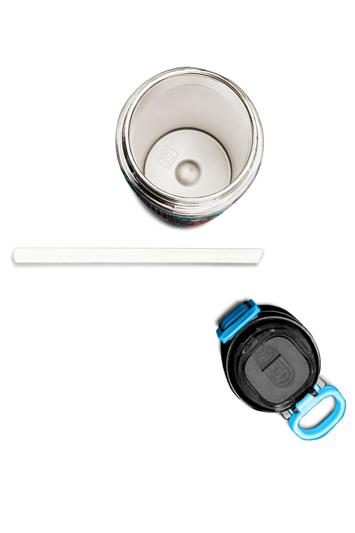 Coral High Kids Koyu Gri Kırmızı Uzay Desenli Pipetli ve Direkt İçim Çelik Termos 500 ml 31916