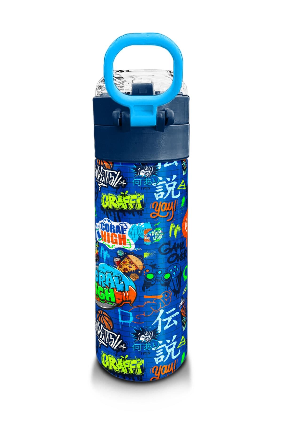Coral High Kids Saks Grafiti Desenli Pipetli ve Direkt İçim Çelik Termos 500 ml 31968