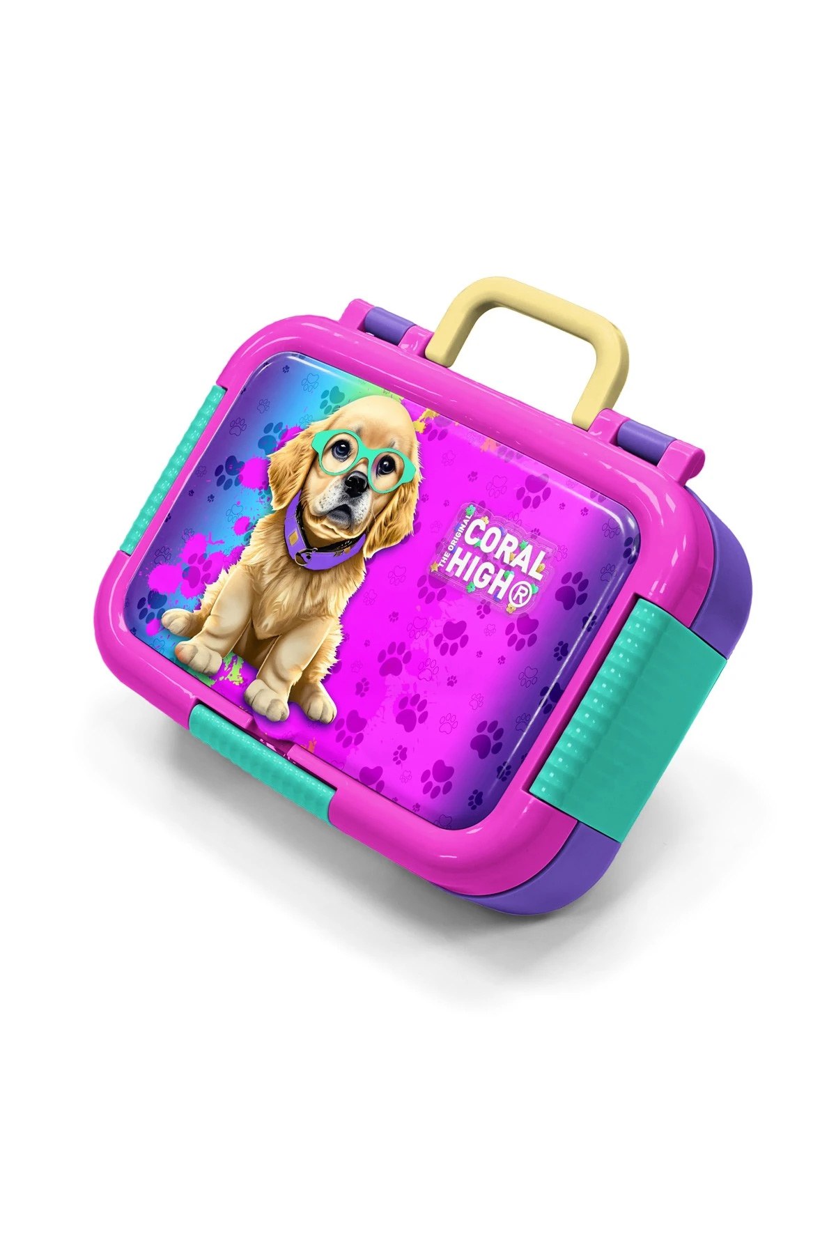 Coral High Kids Purple Pink Dog Pattern Stainless Steel Lunch Bowl
