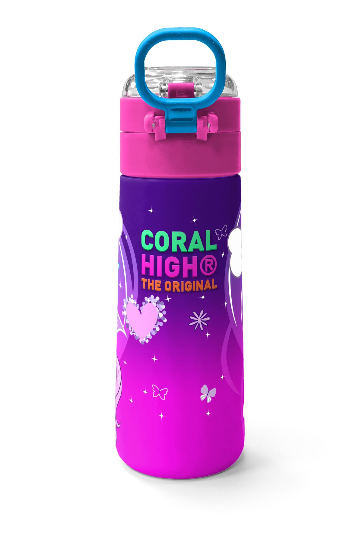 Coral High Kids Mor Pembe Unicorn Desenli Pipetli ve Direkt İçim Çelik Termos 500 ml 31923