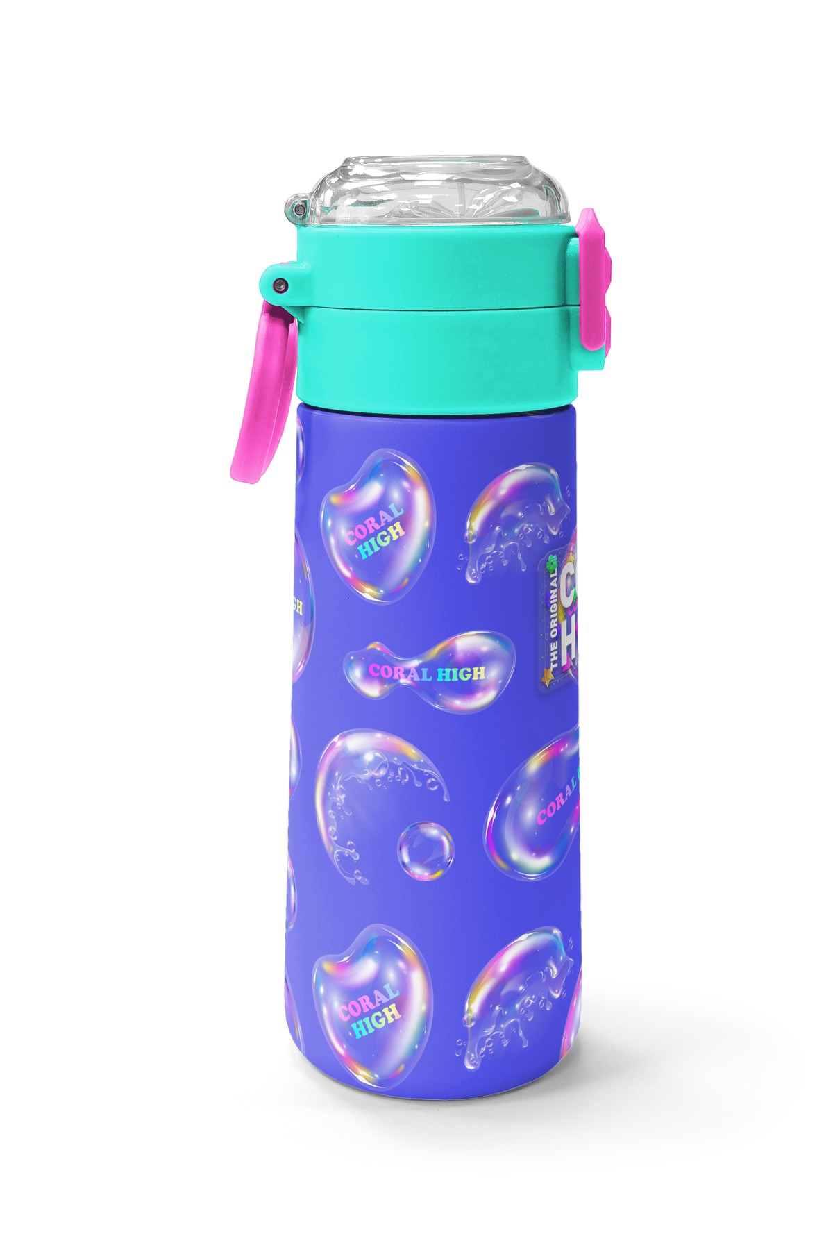 Coral High Kids Lavanta Pembe Baloncuk Desenli Pipetli ve Direkt İçim Çelik Termos 500 ml 31981