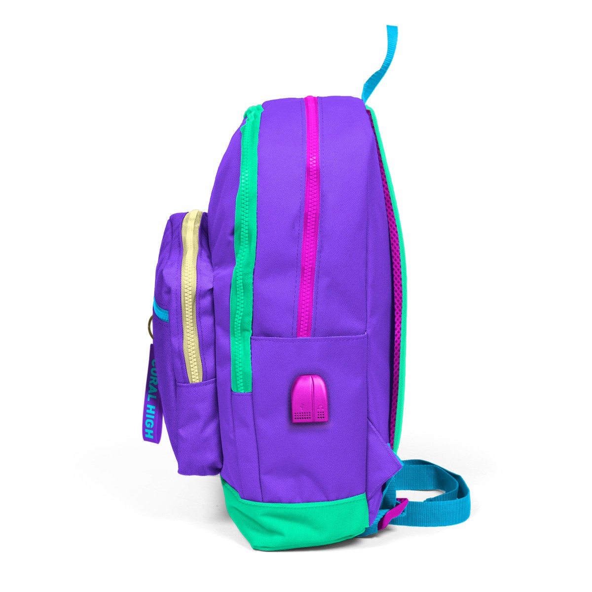 Coral High Kids Mor Renk Detaylı Dört Bölmeli USB Şarjlı Kulaklık Çıkışlı Okul Sırt Çantası 23834