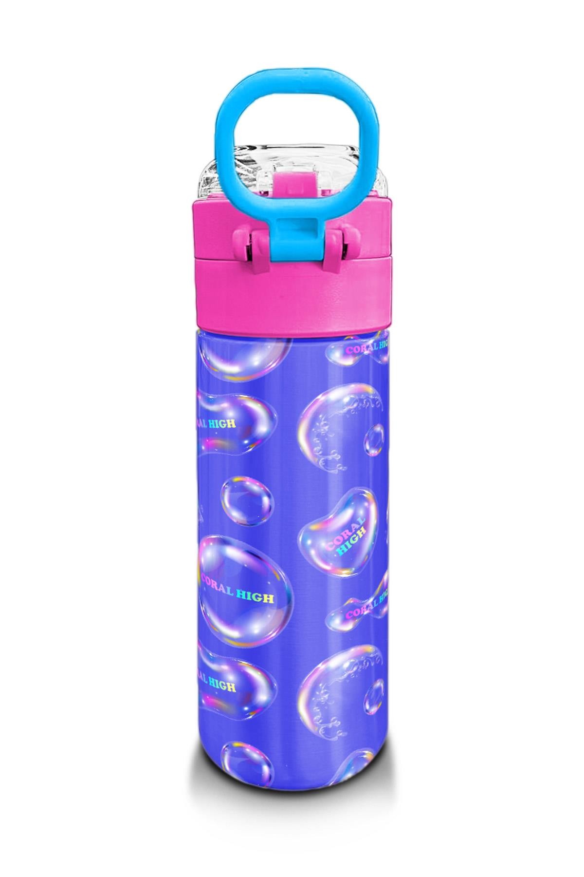 Coral High Kids Lavanta Pembe Baloncuk Desenli Pipetli ve Direkt İçim Çelik Termos 500 ml 31981