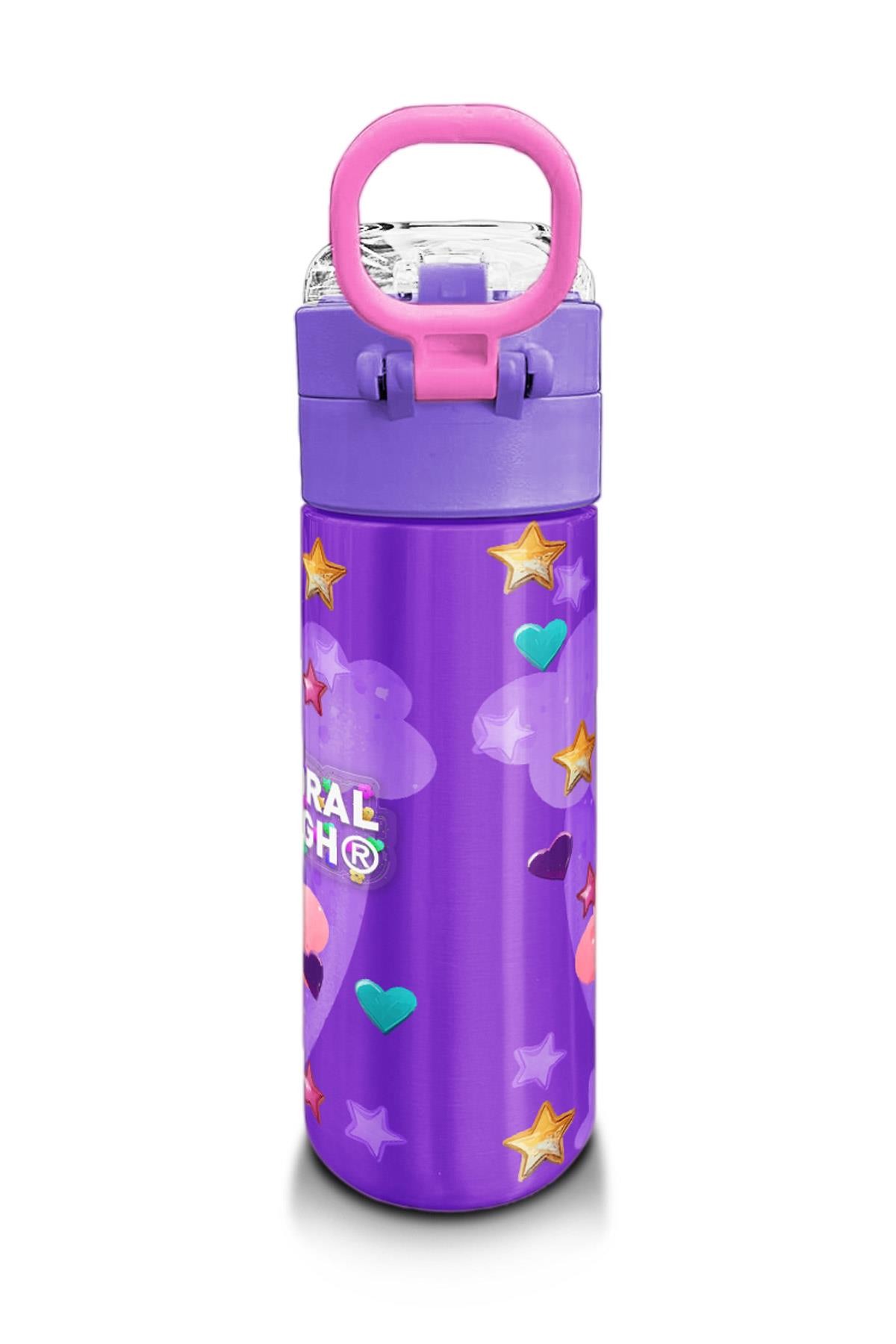 Coral High Kids Mor Pembe Unicorn Dondurma Desenli Pipetli ve Direkt İçim Çelik Termos 500 ml 31859