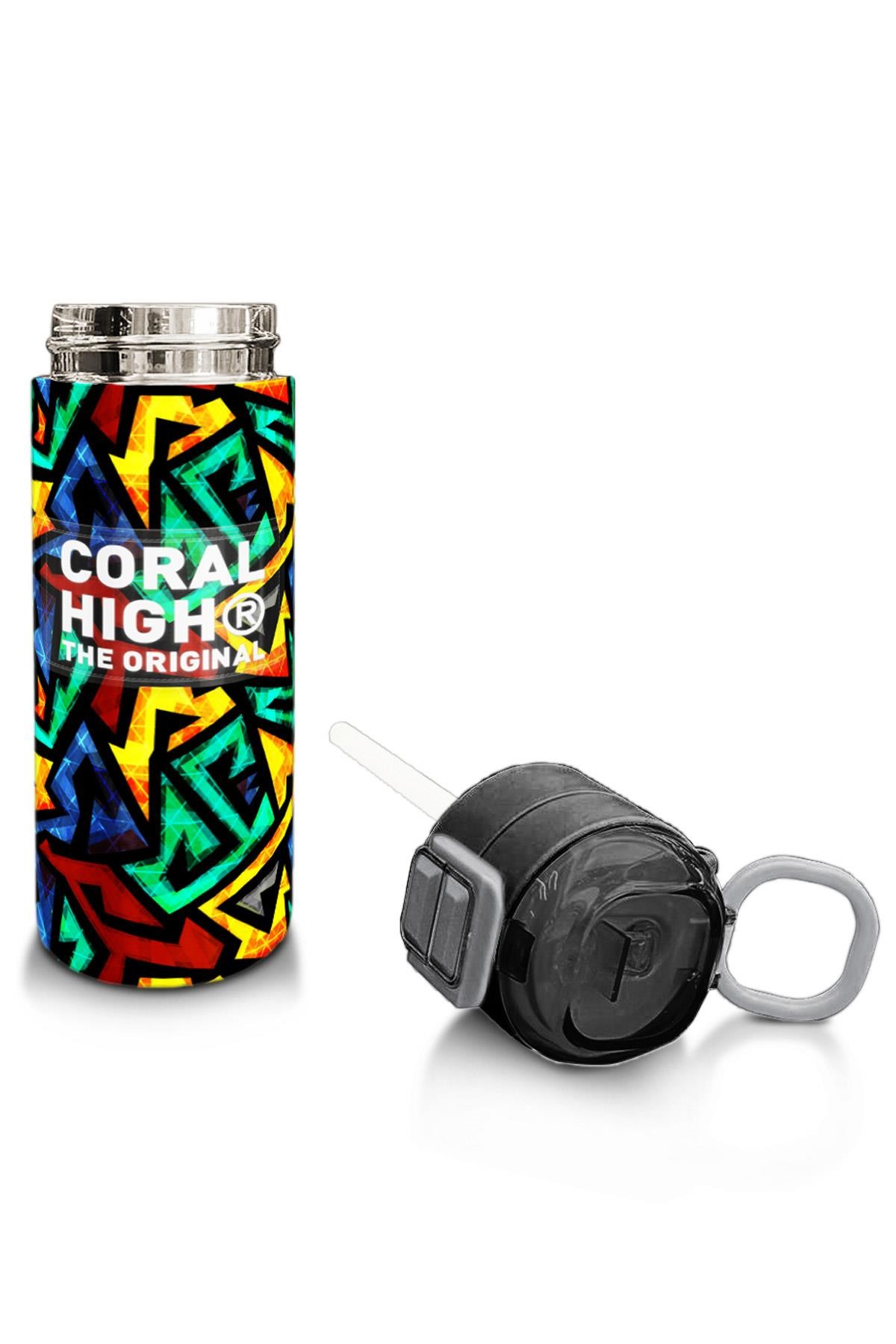 Coral High Kids Siyah Grafiti Desenli Pipetli ve Direkt İçim Çelik Termos 500 ml 31847