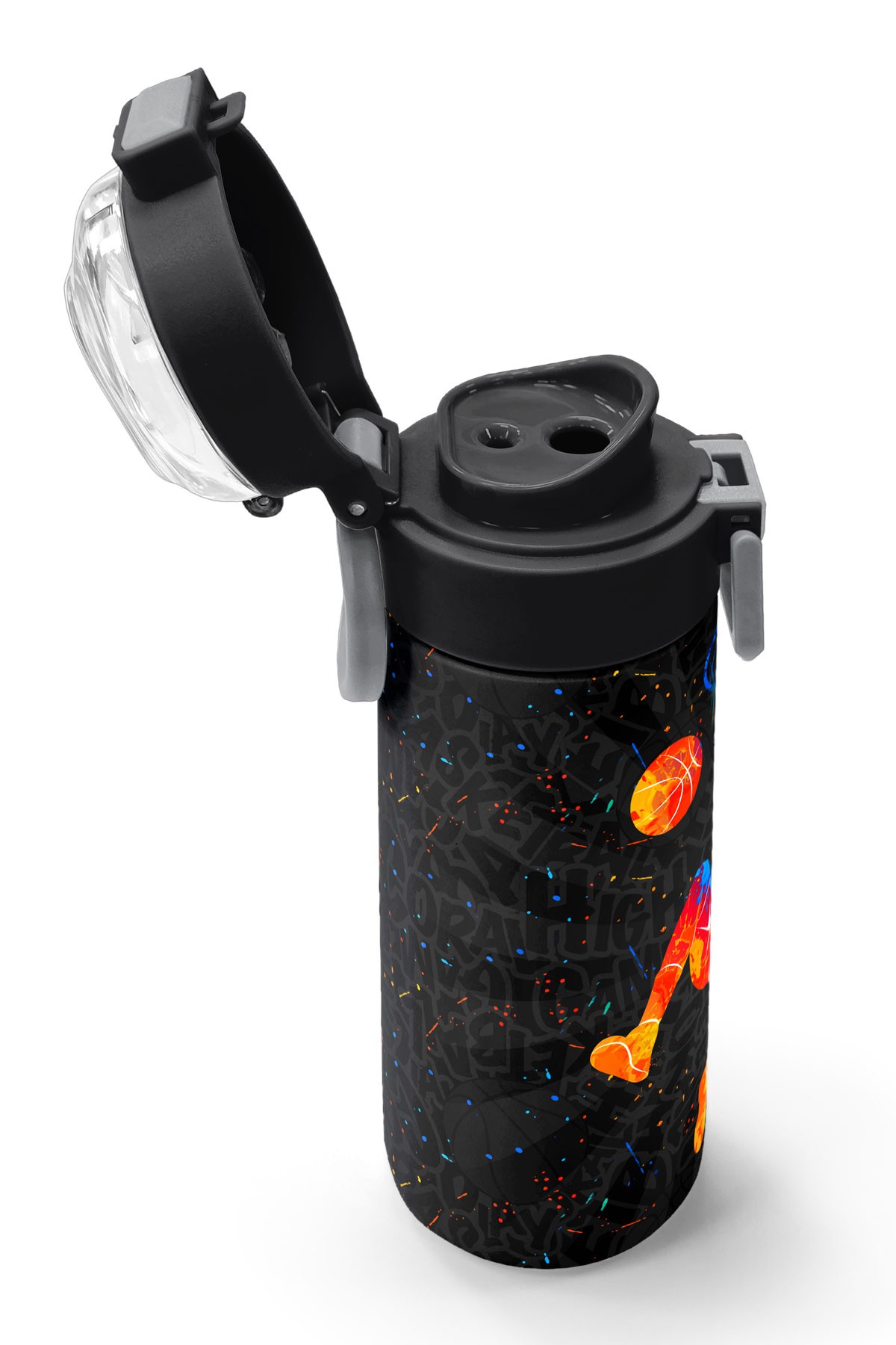 Coral High Kids Gri Basketbol Desenli Pipetli ve Direkt İçim Çelik Termos 500 ml 31856