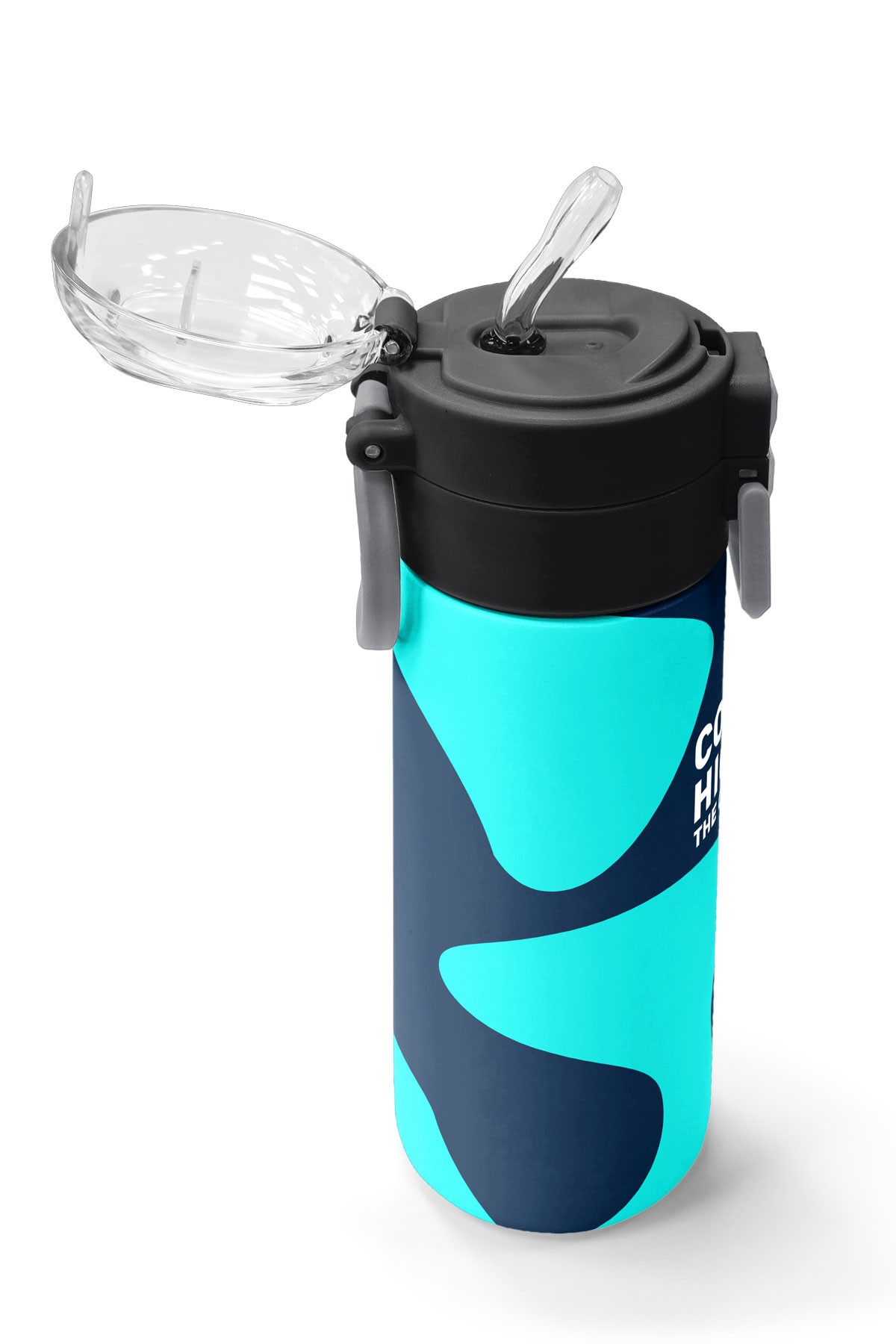 Coral High Kids Lacivert Turkuaz Desenli Pipetli ve Direkt İçim Çelik Termos 500 ml 31886