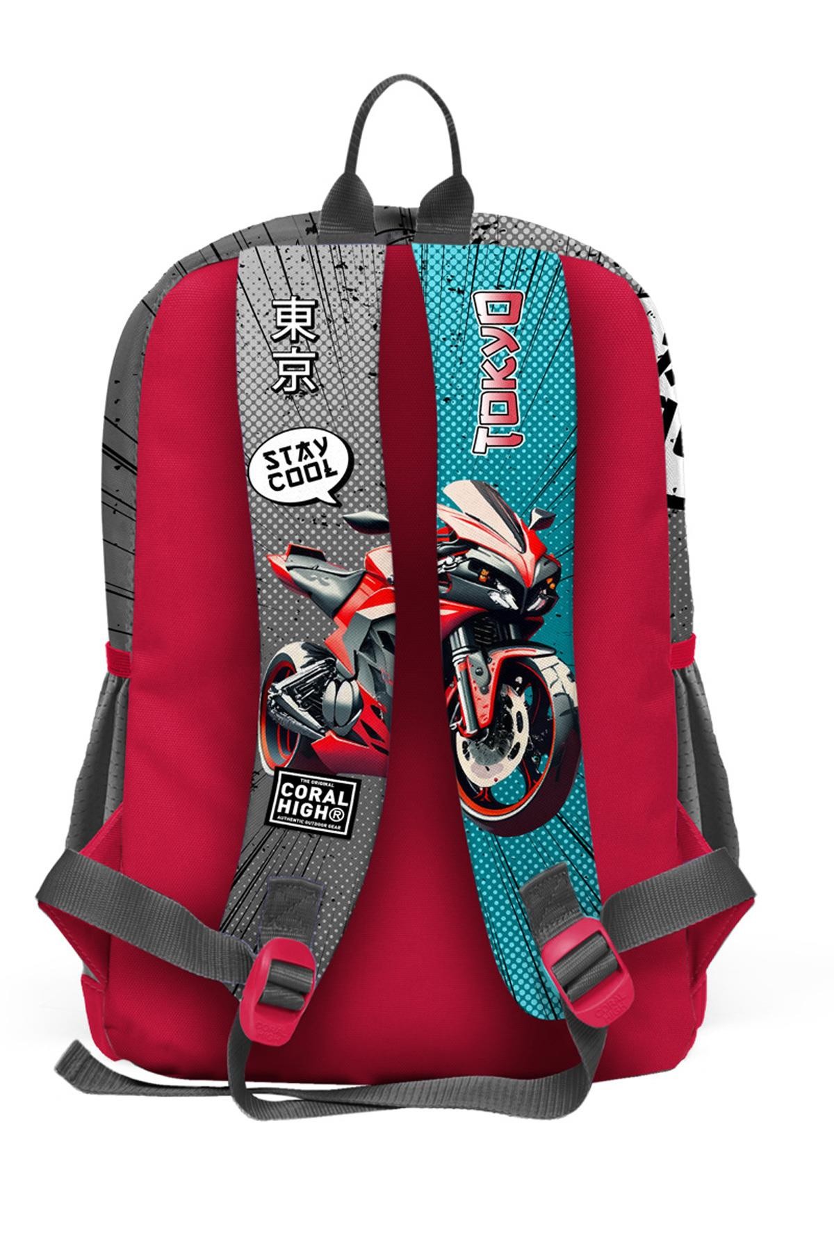 Coral High Kids Gri Nefti Anime Motorsiklet Desenli 3’lü Okul Çanta Seti SET0123764