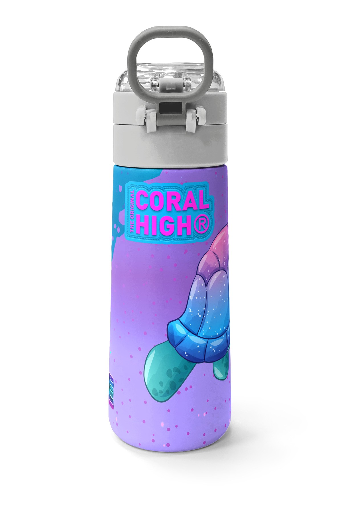 Coral High Kids Açık Pembe Mavi Kaplumbağa Desenli Pipetli ve Direkt İçim Çelik Termos 500 ml 31808