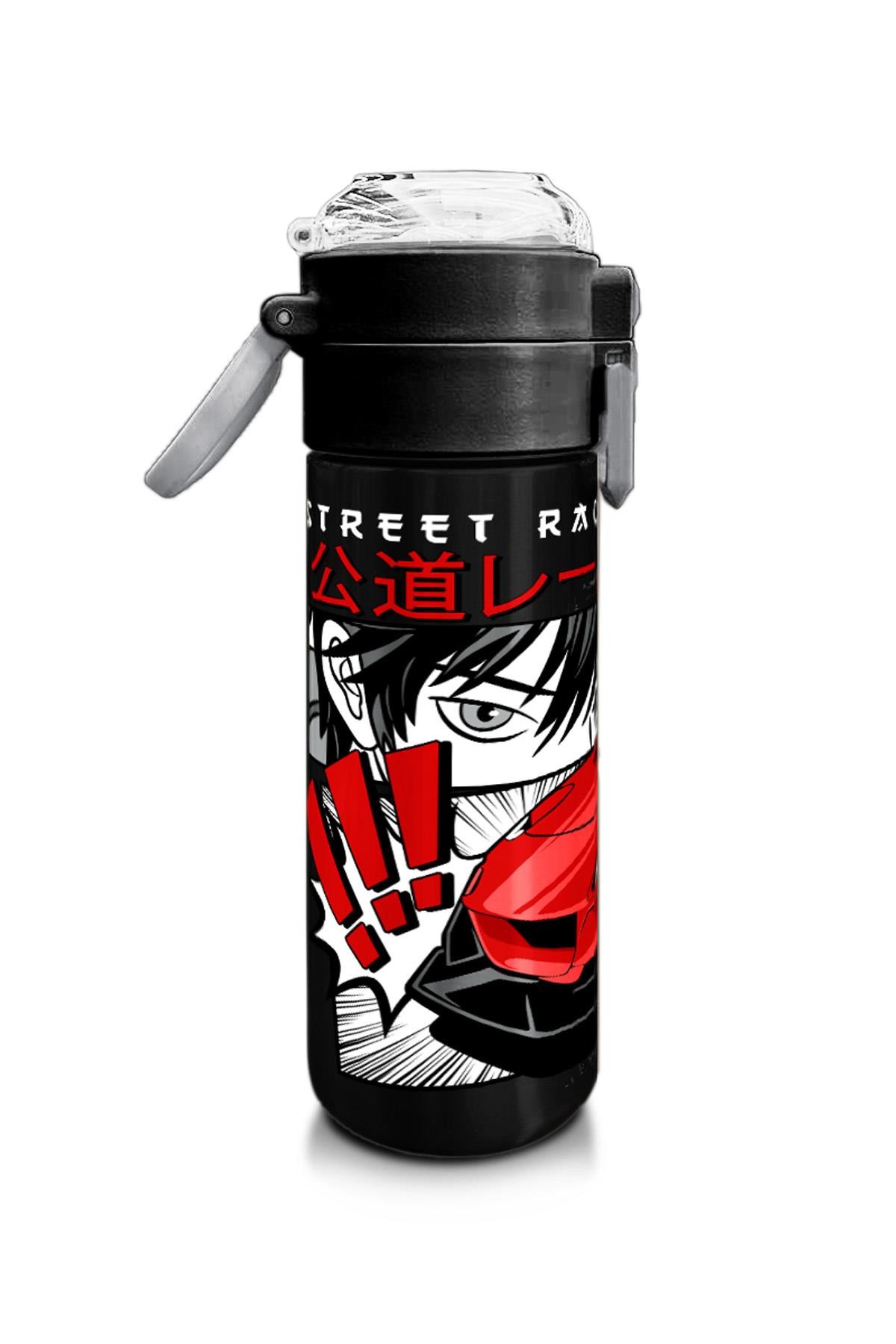 Coral High Kids Siyah Kırmızı Anime Araba Desenli Pipetli ve Direkt İçim Çelik Termos 500 ml 31948