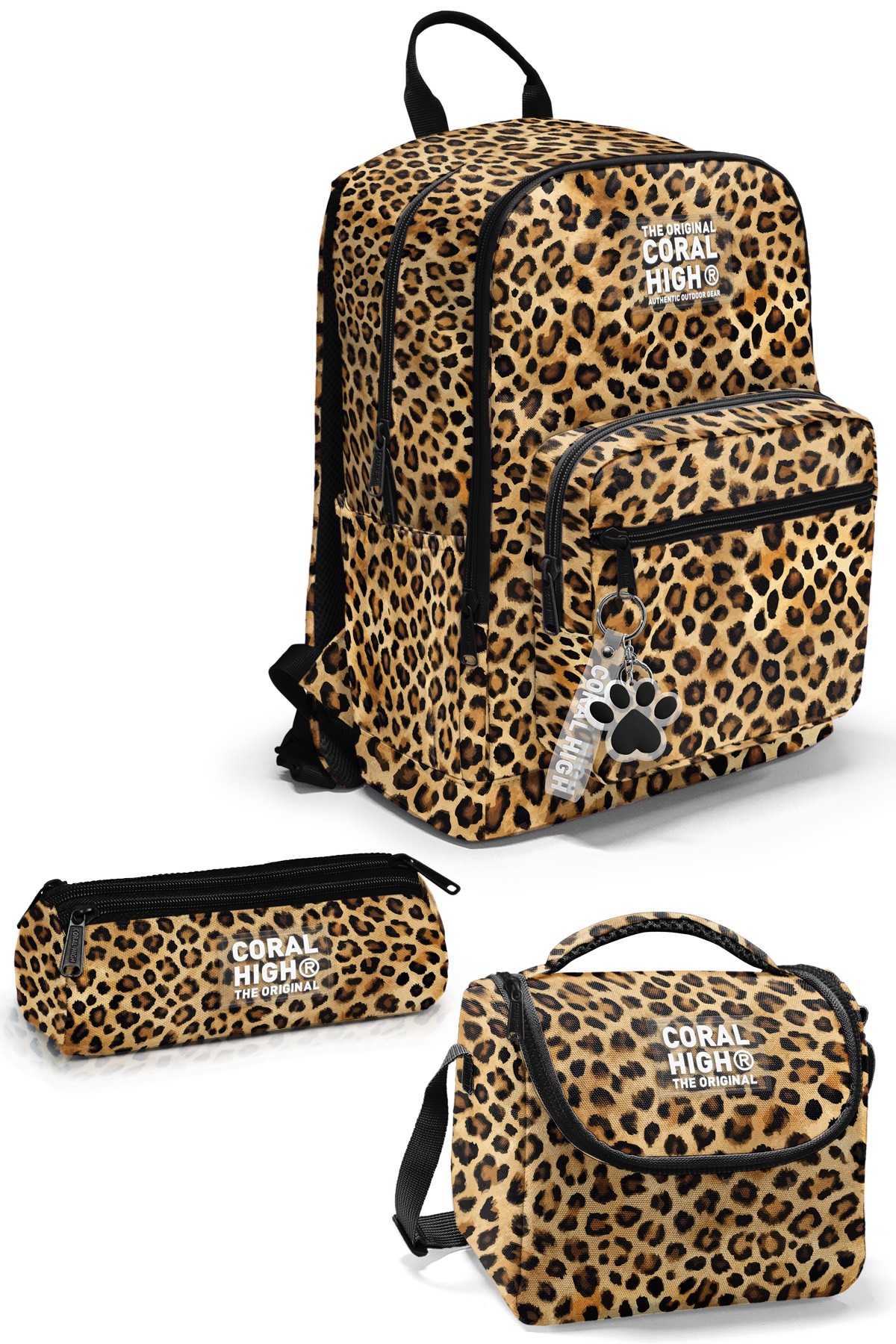 Coral High Kahverengi Leopar Desenli 3 lü Okul Çanta Seti SET0123681