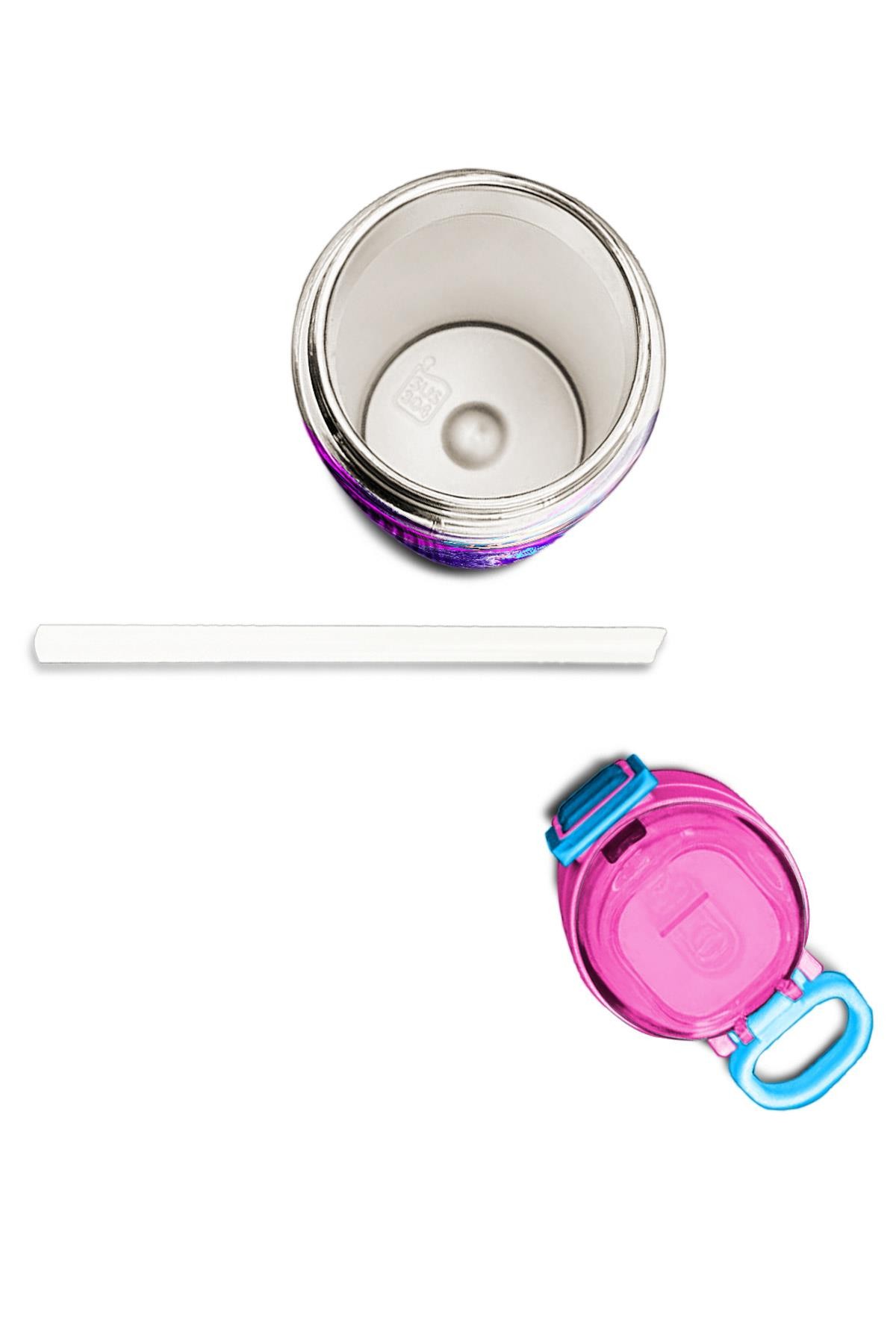 Coral High Kids Mor Pembe Anime Kedi Desenli Pipetli ve Direkt İçim Çelik Termos 500 ml 31954