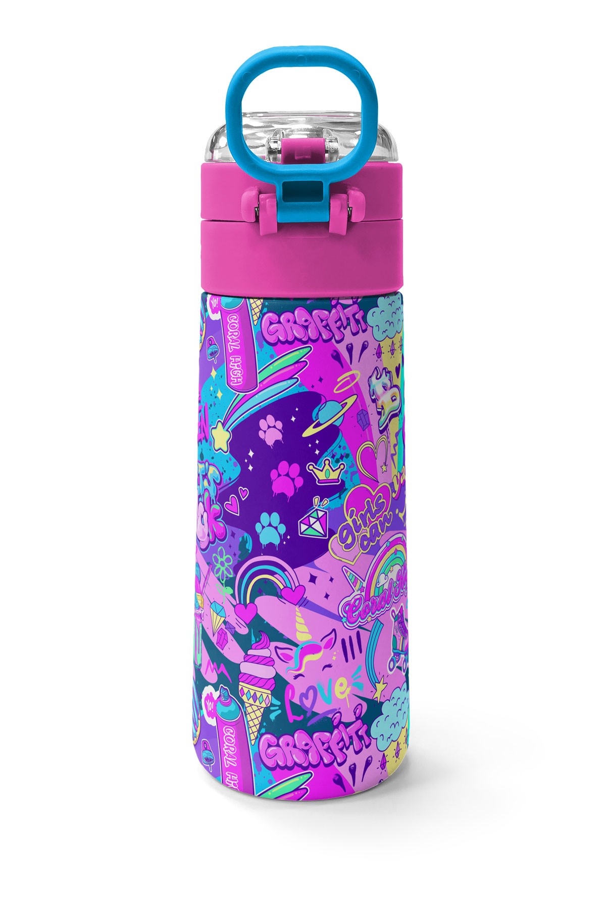 Coral High Kids Grafiti Desenli Pipetli ve Direkt İçim Çelik Termos 500 ml 31961