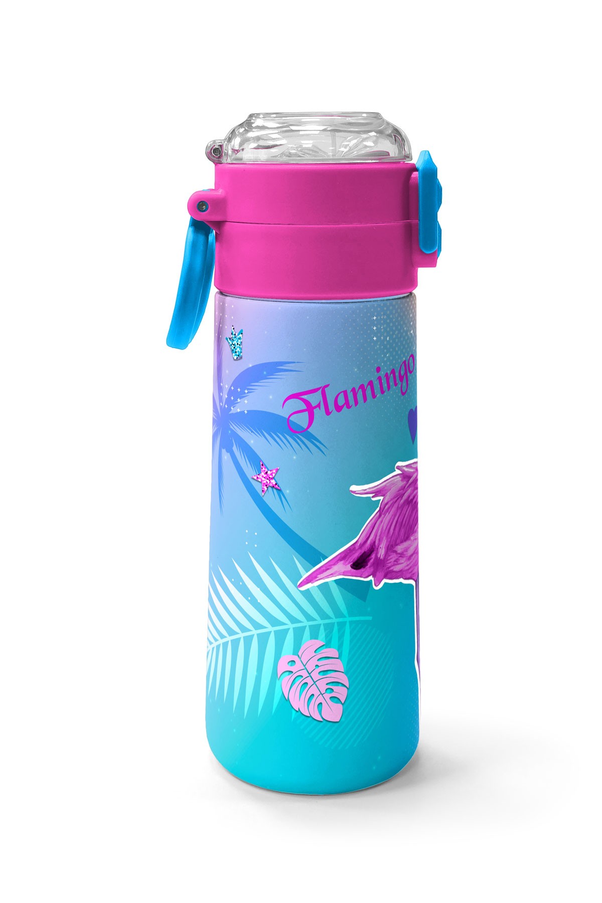 Coral High Kids Lavanta Pembe Flamingo Desenli Pipetli ve Direkt İçim Çelik Termos 500 ml 31921