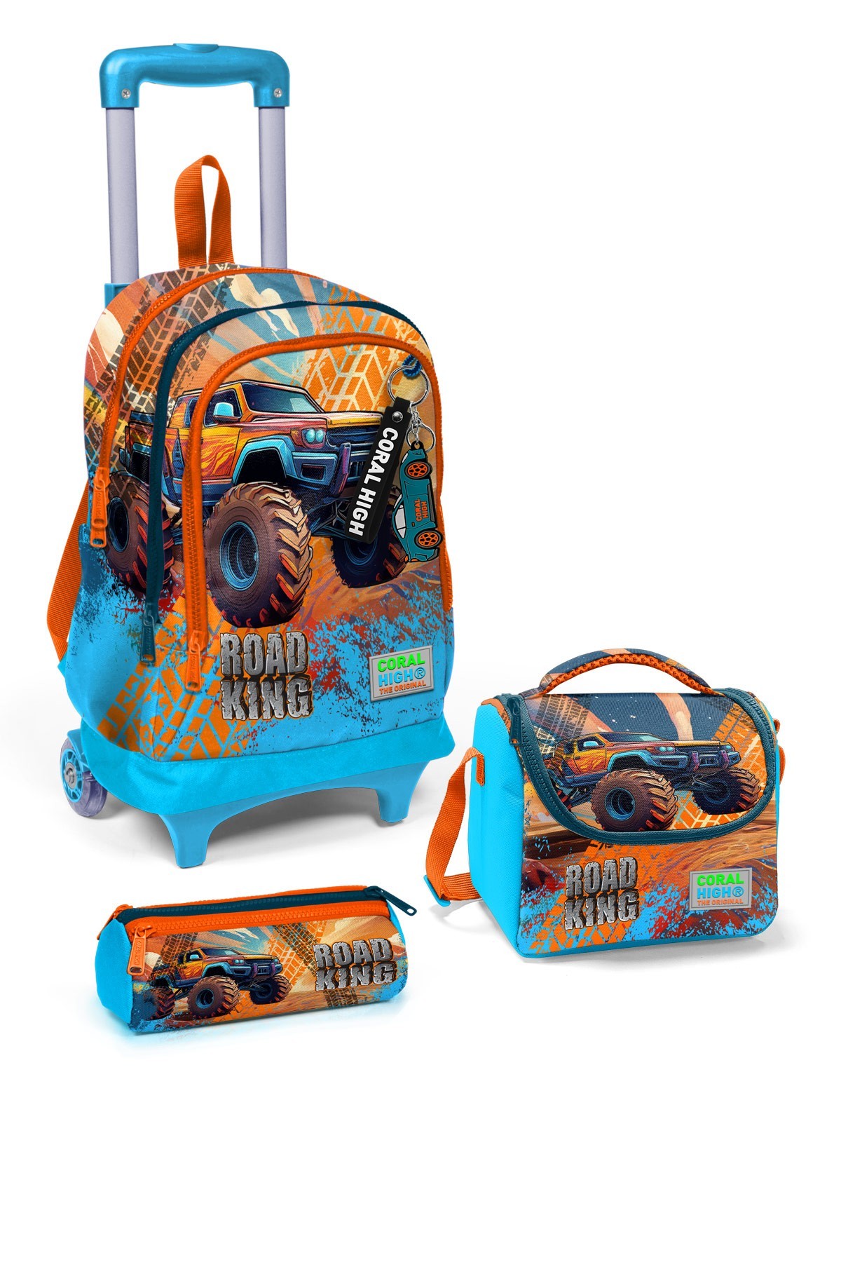 Coral High Kids Mavi Turuncu High Wheels Truck Desenli 3’lü Okul Çanta Seti SET0123978