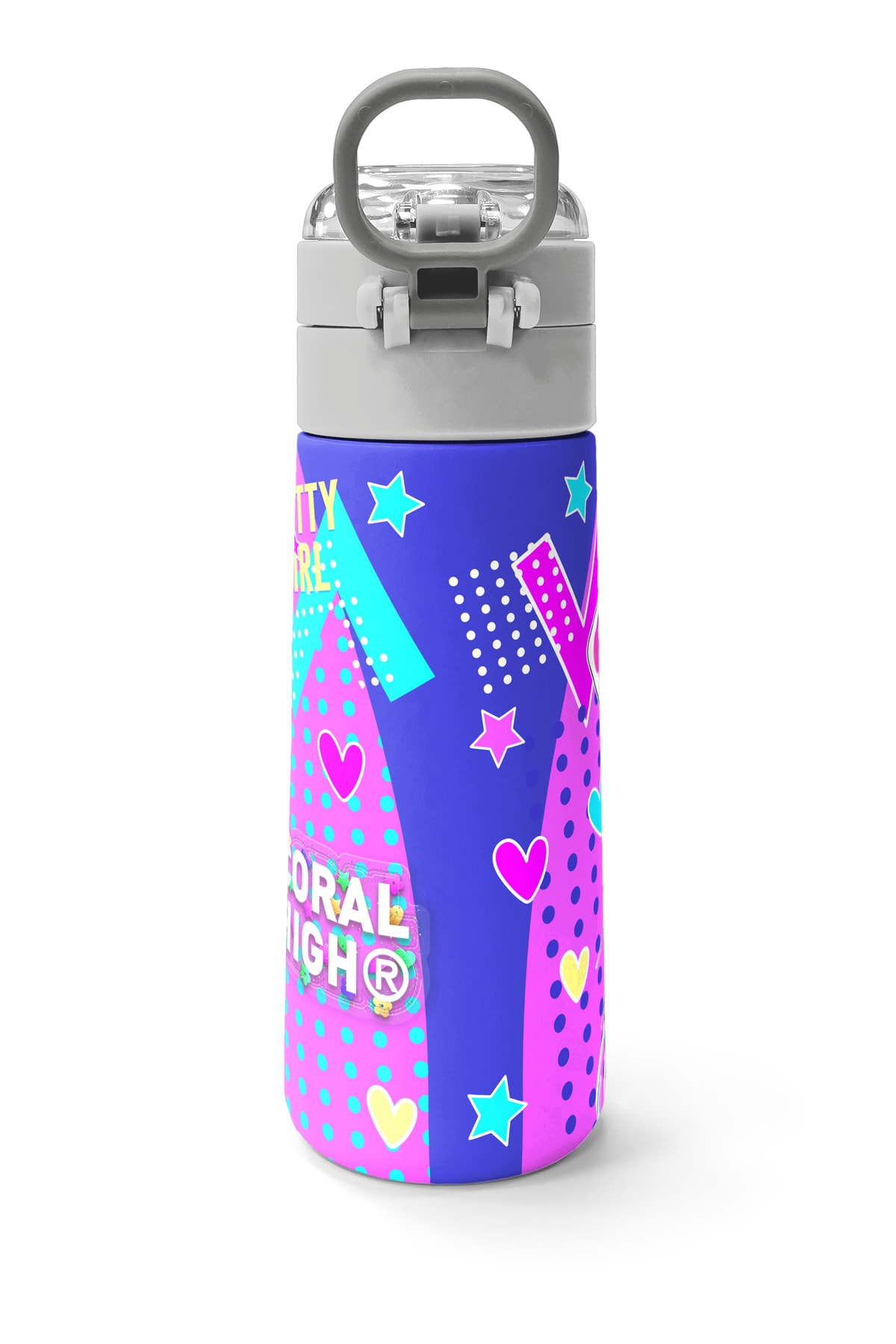 Coral High Kids Lavanta Turkuaz Kulaklı Kız Desenli Pipetli ve Direkt İçim Çelik Termos 500 ml 31835