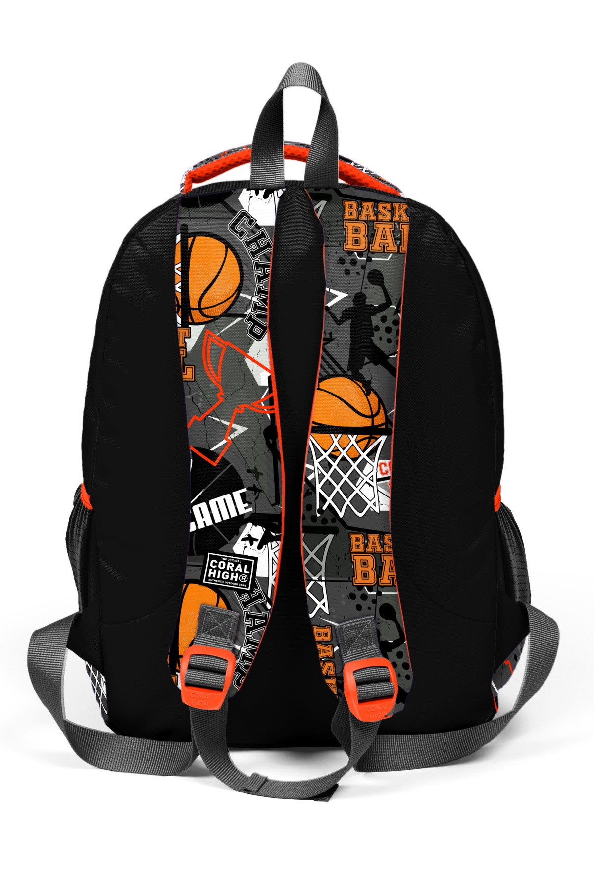 Coral High Kids Siyah Gri Basketbol Desenli Üç Bölmeli Okul Sırt Çantası 14418