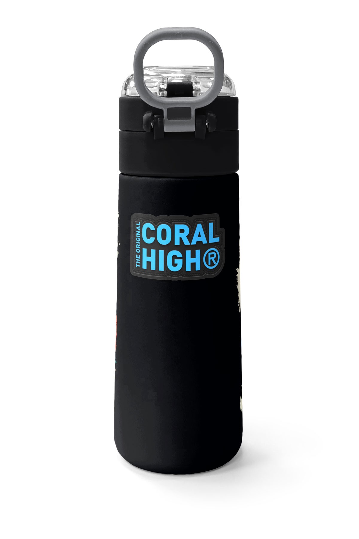Coral High Kids Gri Siyah Kurt Desenli Pipetli ve Direkt İçim Çelik Termos 500 ml 31832