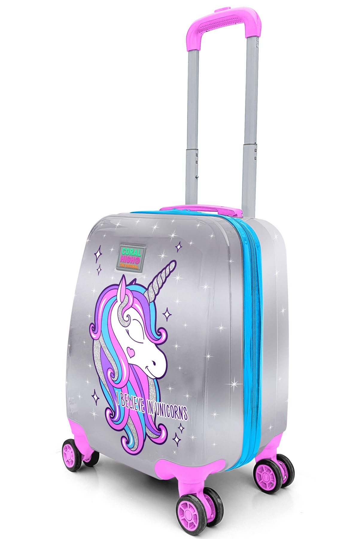Coral High Kids Pembe Gümüş Unicorn Desenli Çocuk Valizi 16728