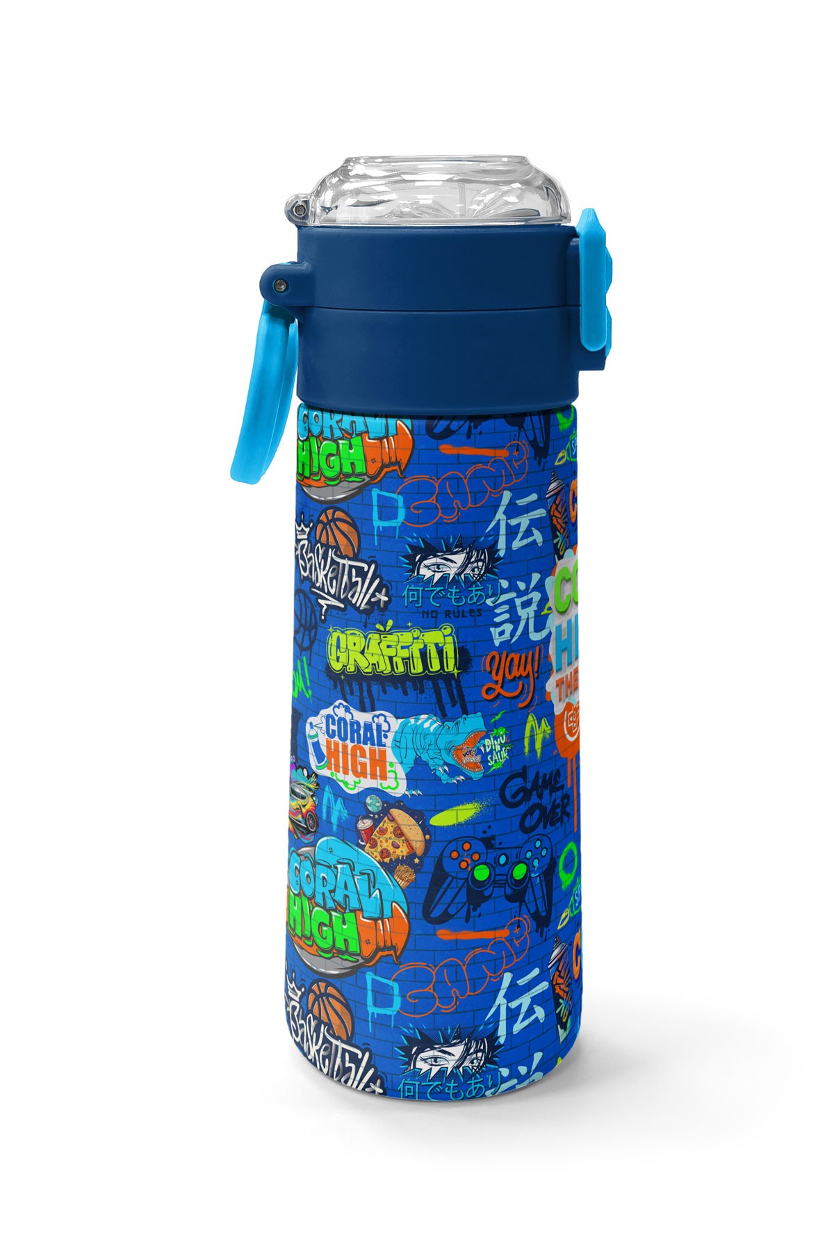 Coral High Kids Saks Grafiti Desenli Pipetli ve Direkt İçim Çelik Termos 500 ml 31968