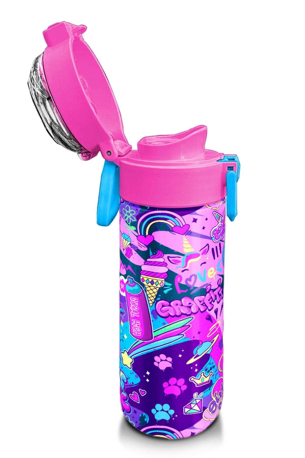 Coral High Kids Grafiti Desenli Pipetli ve Direkt İçim Çelik Termos 500 ml 31961