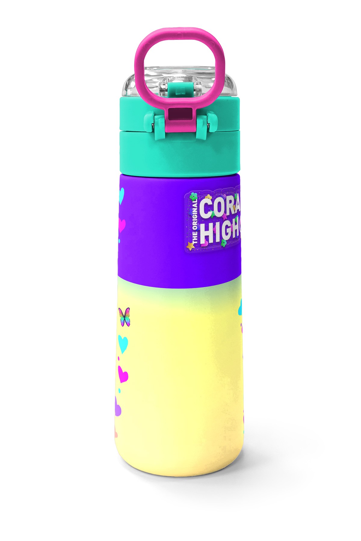 Coral High Kids Pembe Turkuaz Fil Desenli Pipetli ve Direkt İçim Çelik Termos 500 ml 31814