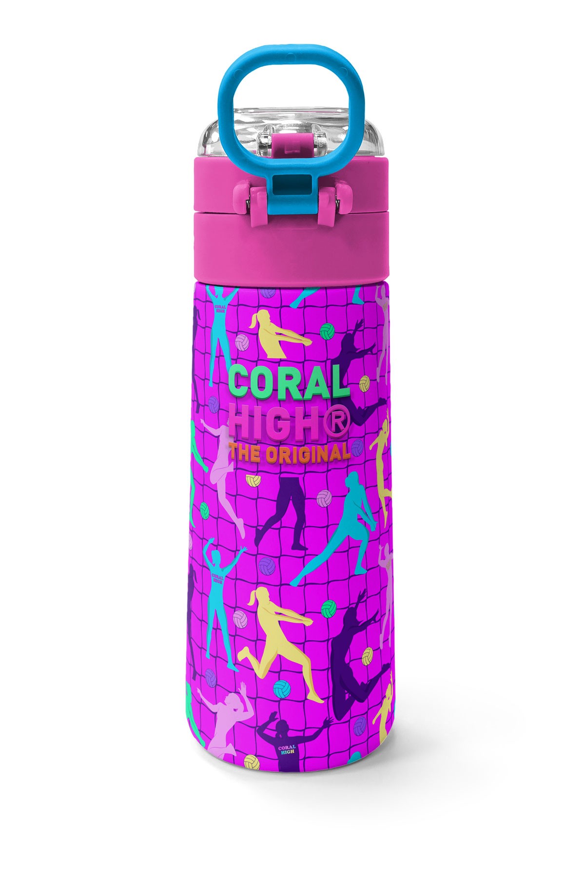 Coral High Kids Pembe Mor Voleybol Desenli Pipetli ve Direkt İçim Çelik Termos 500 ml 31962