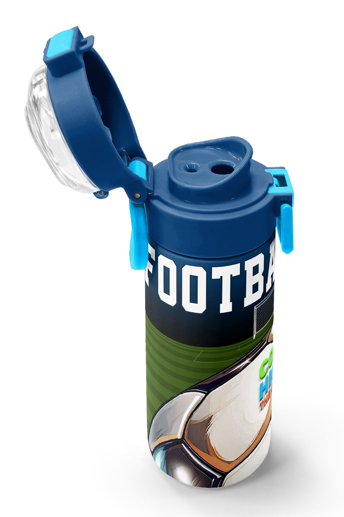 Coral High Kids Lacivert Futbol Desenli Pipetli ve Direkt İçim Çelik Termos 500 ml 31995