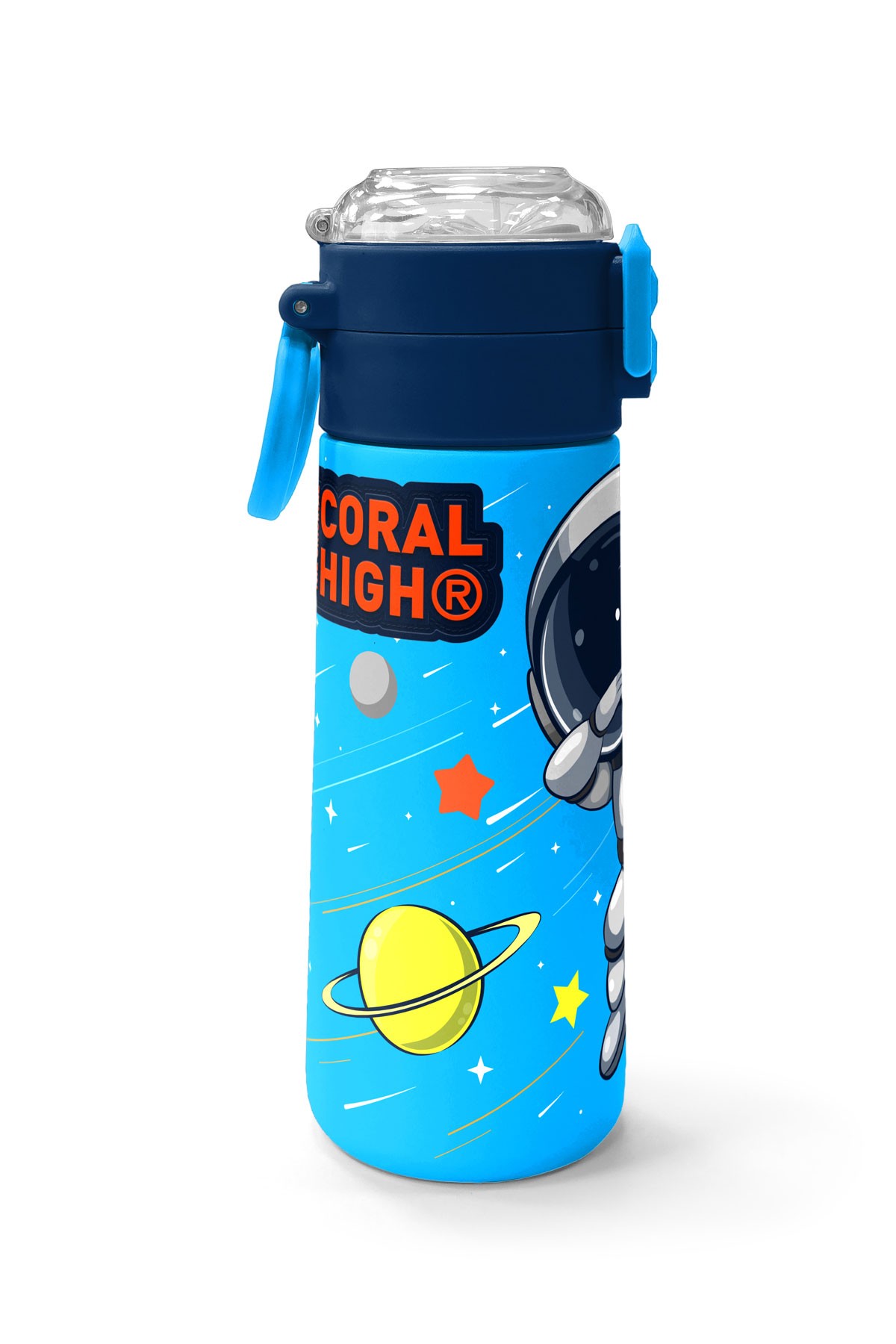 Coral High Kids Lacivert Mavi Astronot Desenli Pipetli ve Direkt İçim Çelik Termos 500 ml 31804