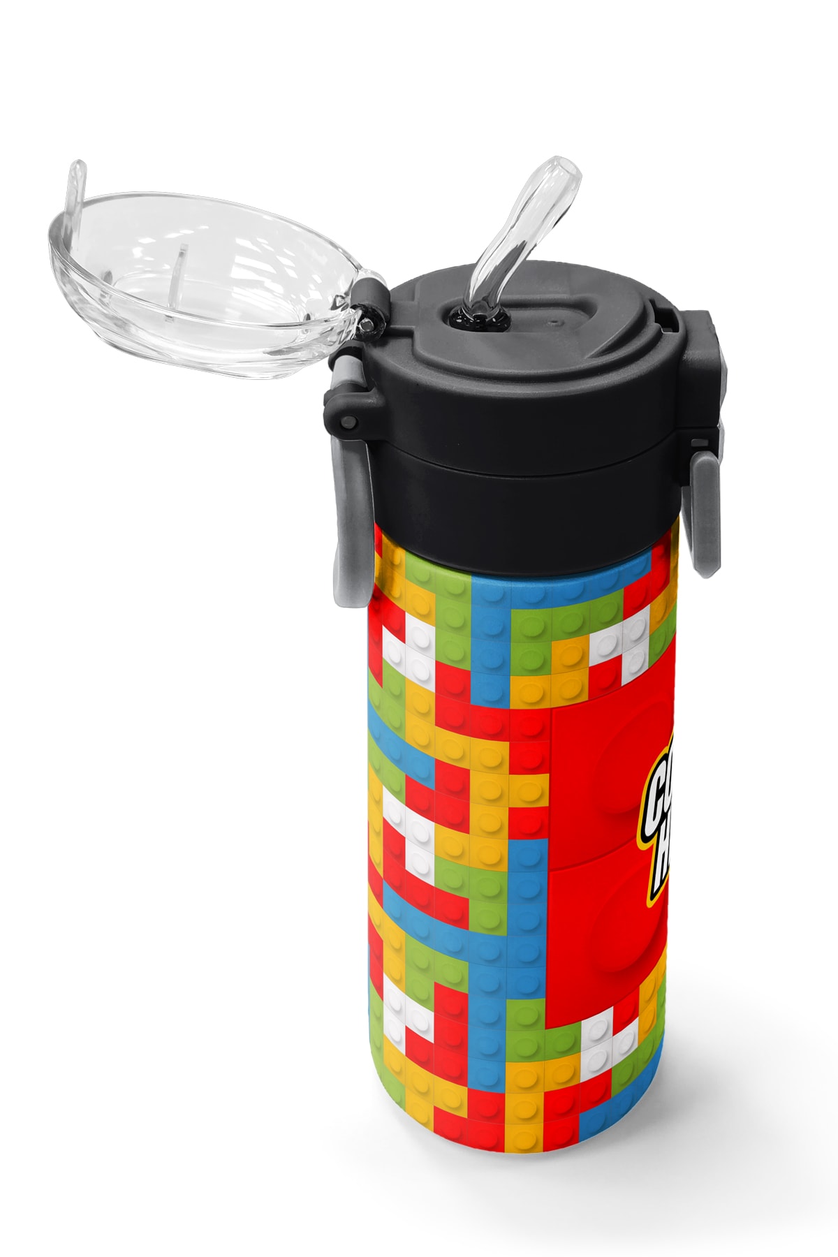 Coral High Kids Blok Desenli Pipetli ve Direkt İçim Çelik Termos 500 ml 31991
