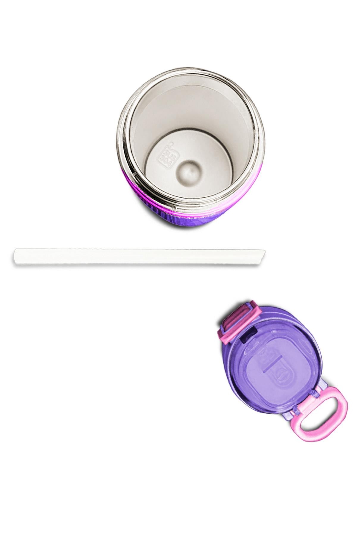 Coral High Kids Mor Renk Geçişli Desenli Pipetli ve Direkt İçim Çelik Termos 500 ml 31963