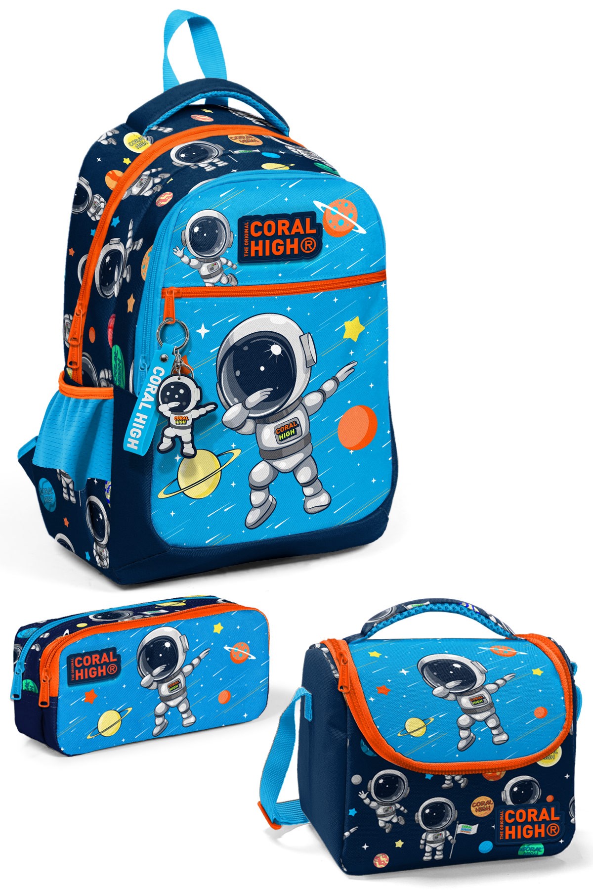 Coral High Kids Lacivert Mavi Astronot Desenli 3’lü Okul Çanta Seti SET0123486