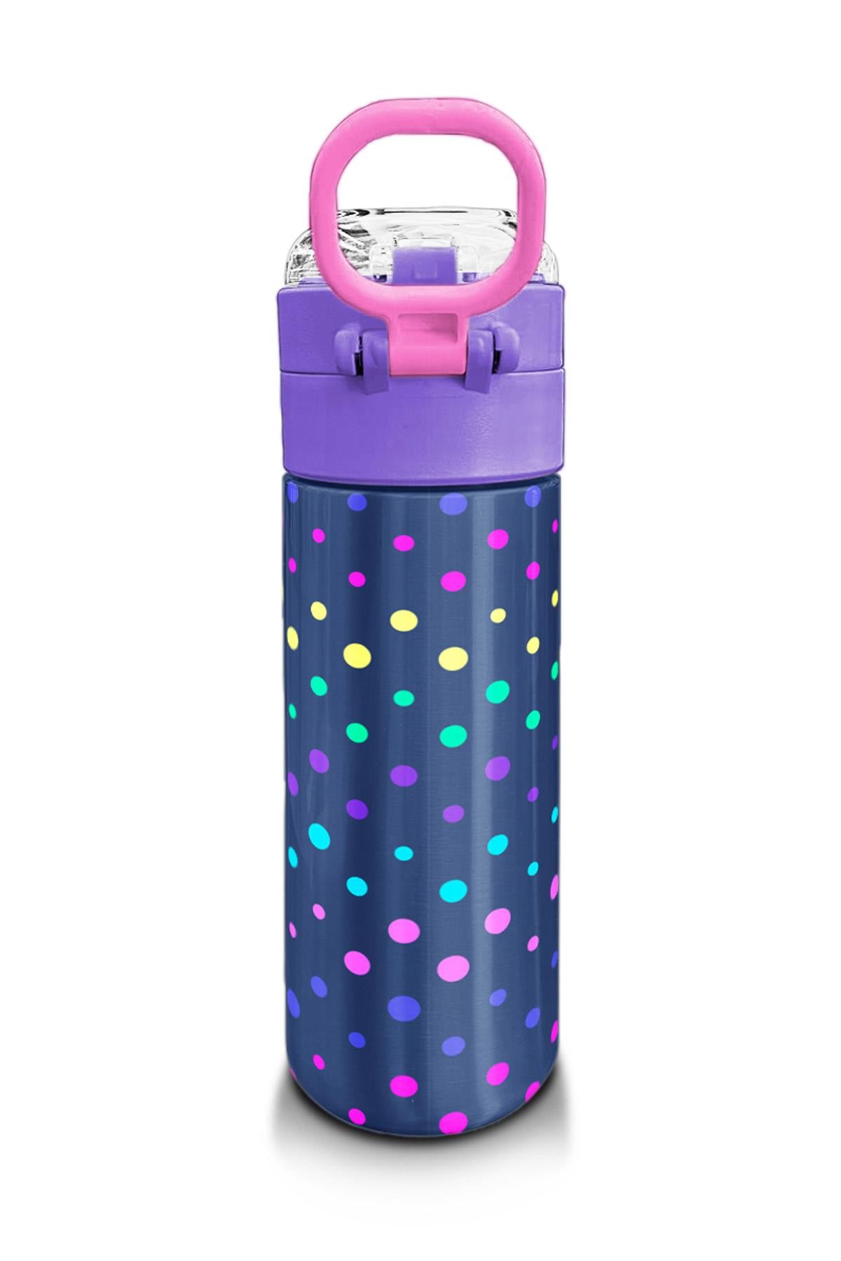 Coral High Kids Lacivert Puantiyeli Desenli Pipetli ve Direkt İçim Çelik Termos 500 ml 31872