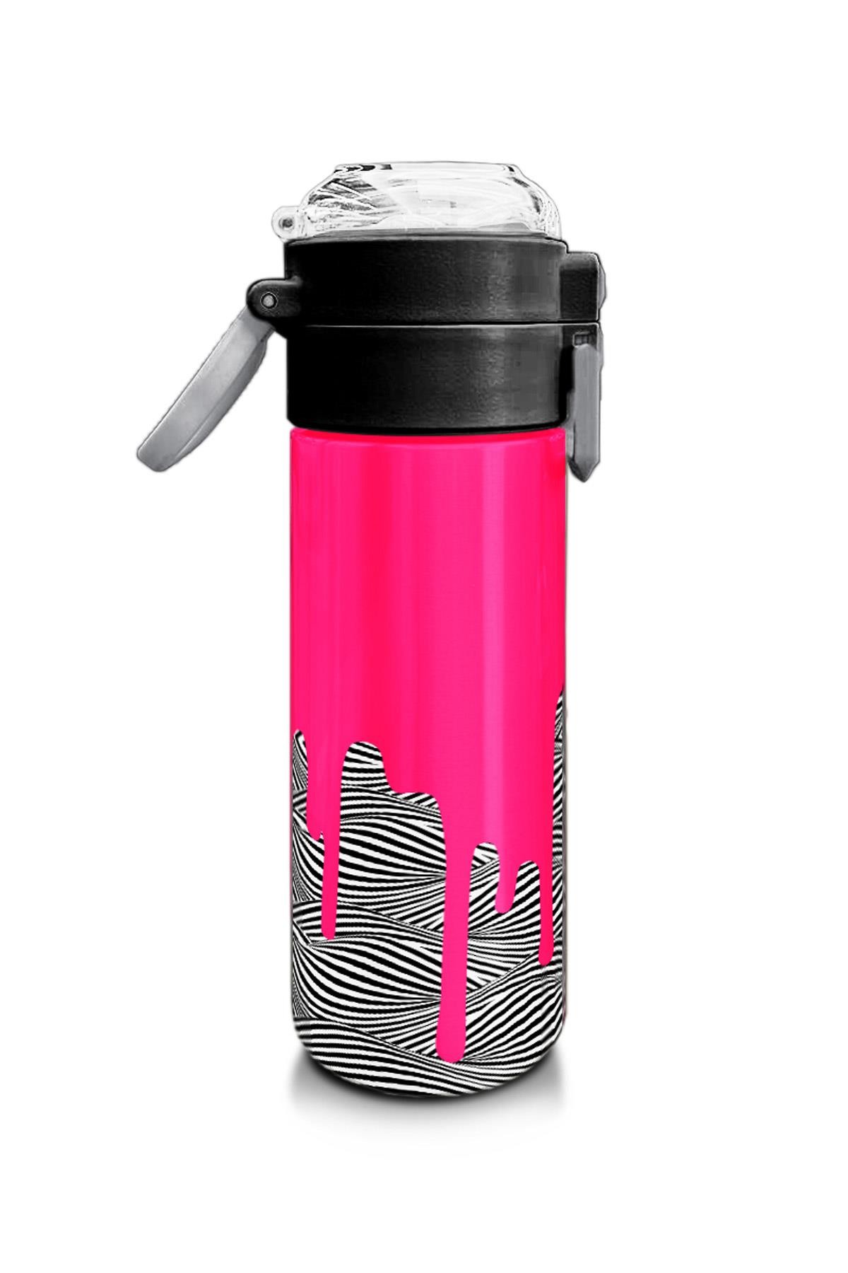 Coral High Kids Pembe Siyah Beyaz Desenli Pipetli ve Direkt İçim Çelik Termos 500 ml 31878