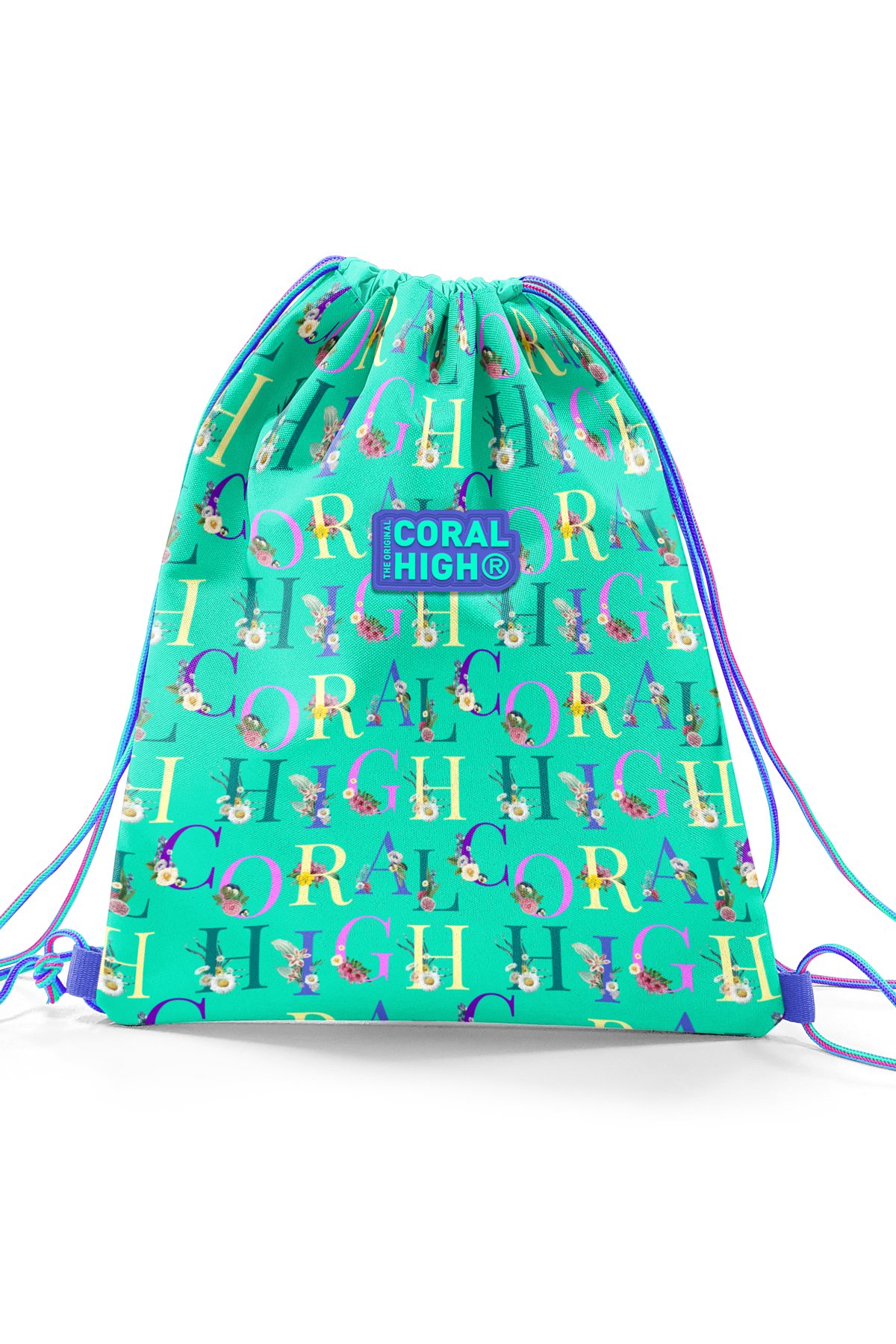 Coral High Kids Su Yeşili Açık Pembe Monogram Desenli İpli Büzgülü Sırt Çantası 22668