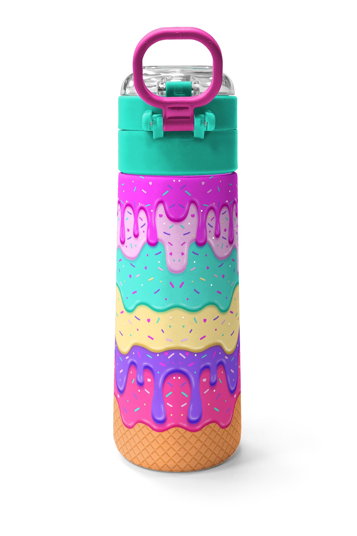 Coral High Kids Pembe Rengarenk Dondurma Desenli Pipetli ve Direkt İçim Çelik Termos 500 ml 31938