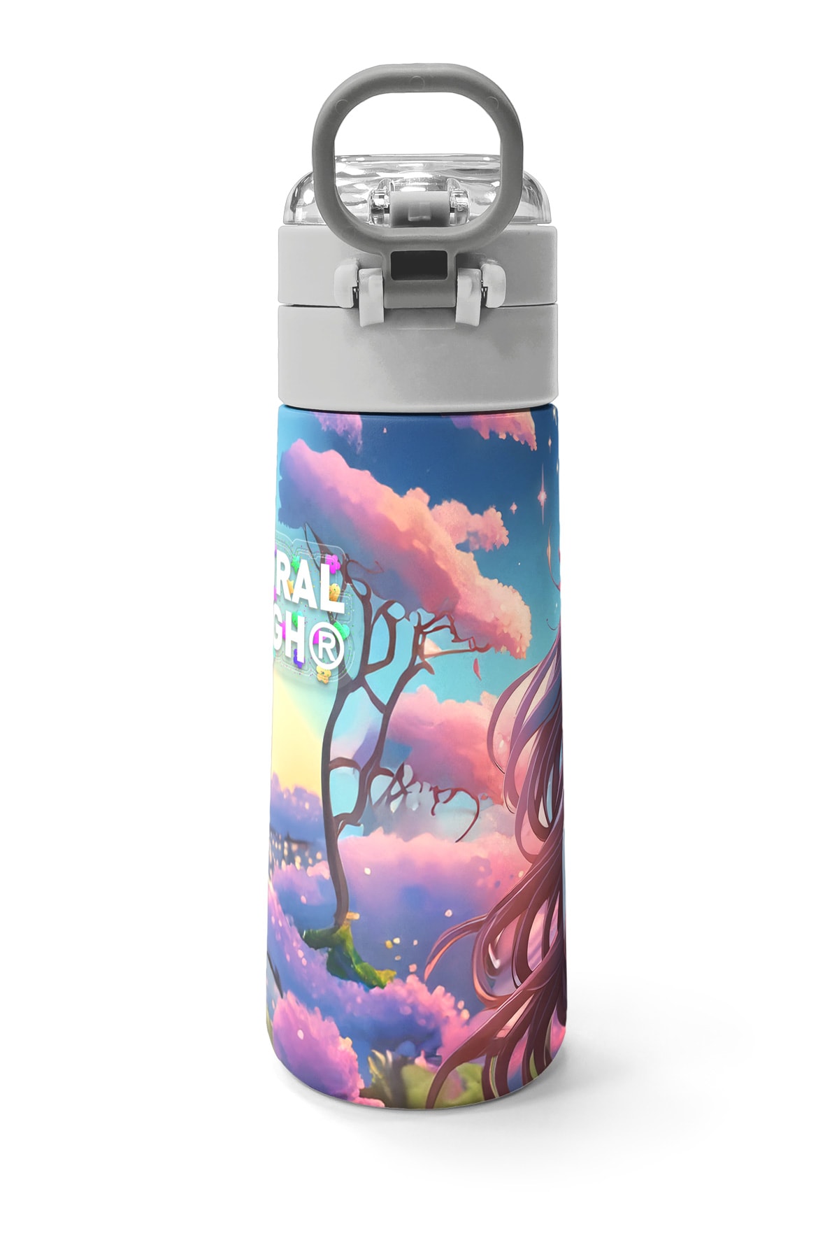 Coral High Kids Turkuaz Pembe Anime Kız Desenli Pipetli ve Direkt İçim Çelik Termos 500 ml 31858