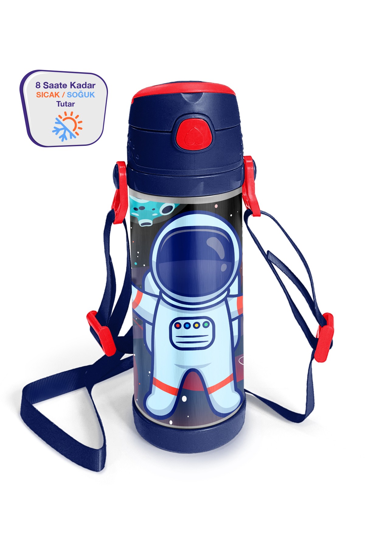 Coral High Kids Saks Mavi Astronot Desenli Pipetli Çelik Termos 500 ml 11925